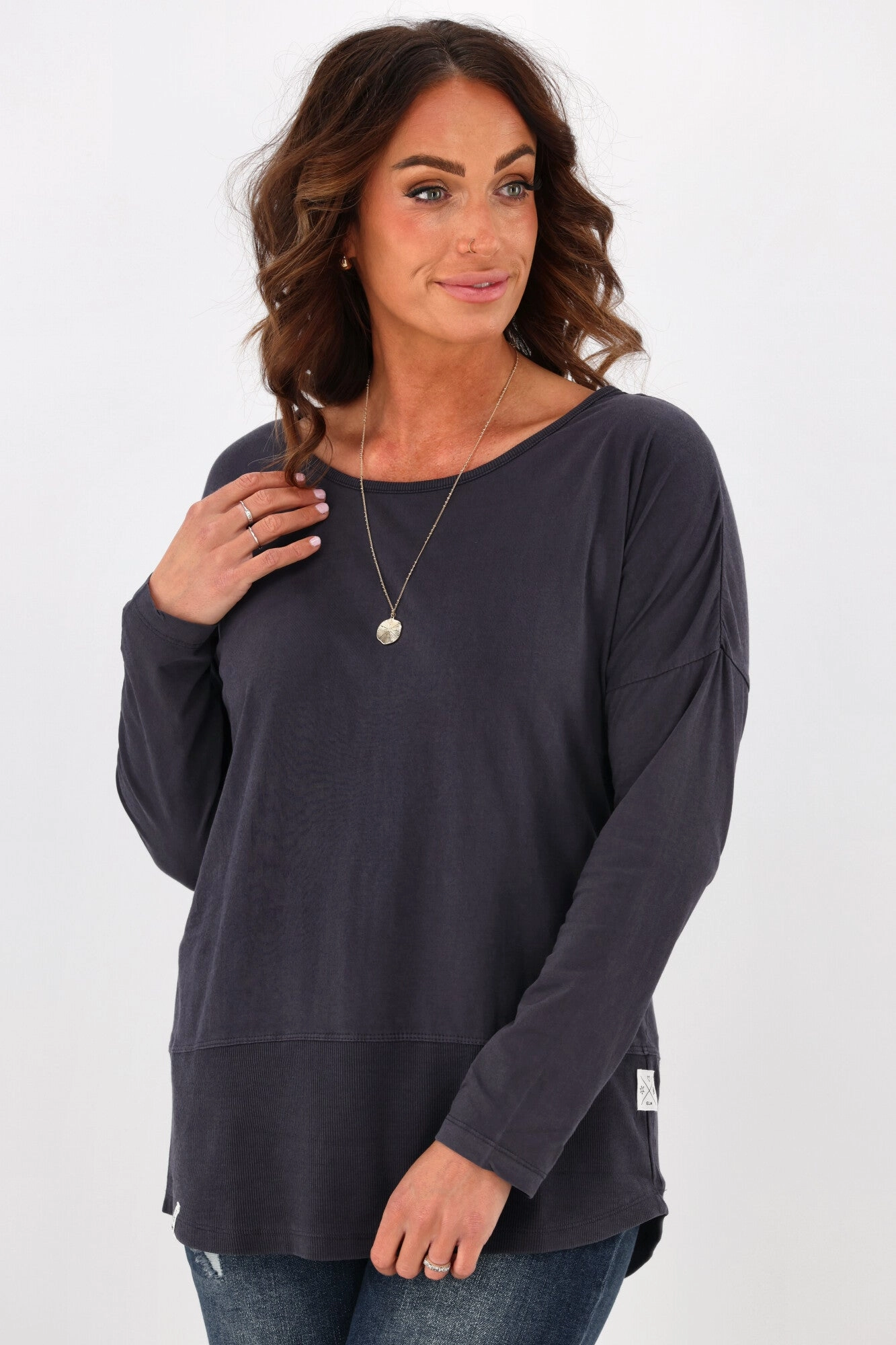 Elm Fundamental Rib L/S Tee Navy Wool combination Halloween