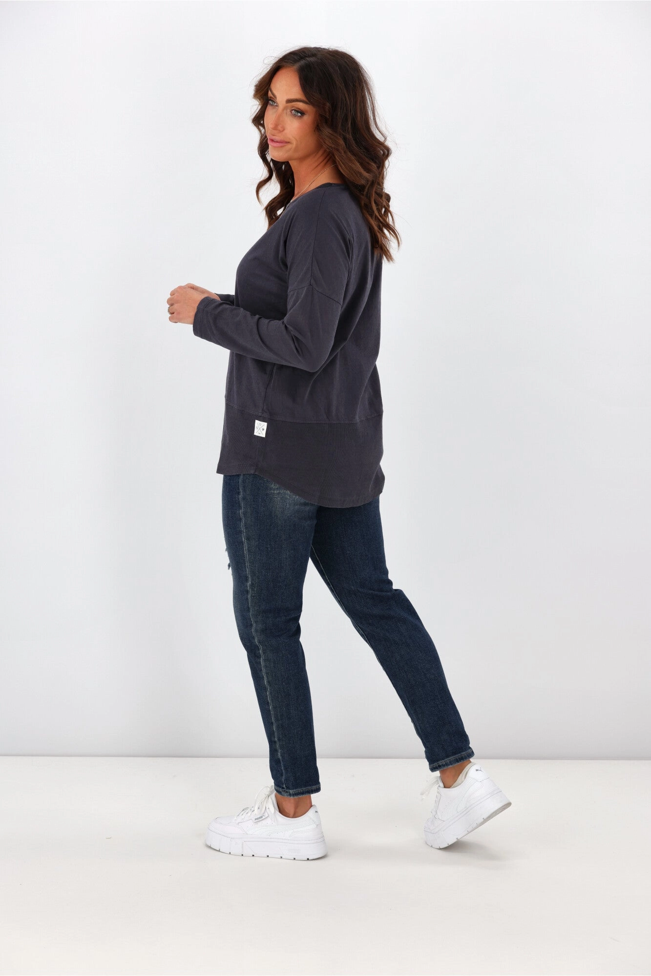 Elm Fundamental Rib L/S Tee Navy Crew Neck Design Organic Cotton Construction