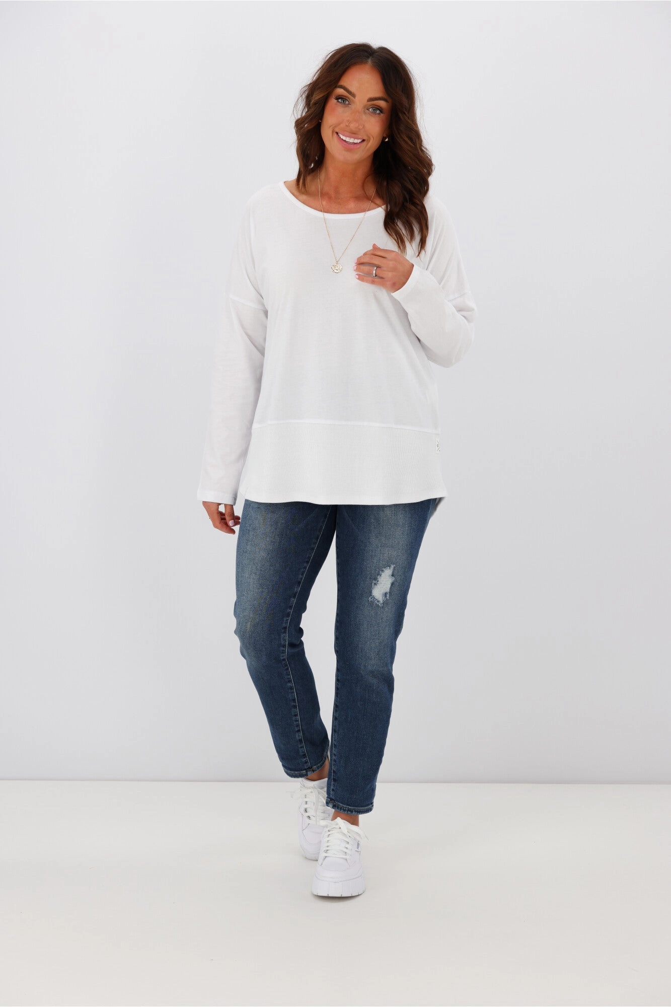 Elm Fundamental Rib L/S Tee White Comfy Flex Ethically Sourced Material