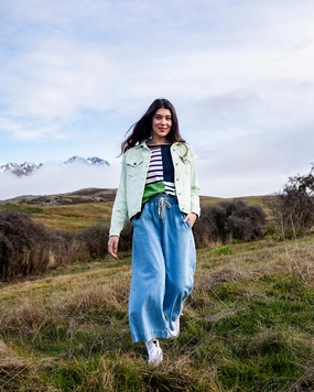 Elm Greta Wide Leg Pant Mid Blue Denim Versatile Layer easy pull