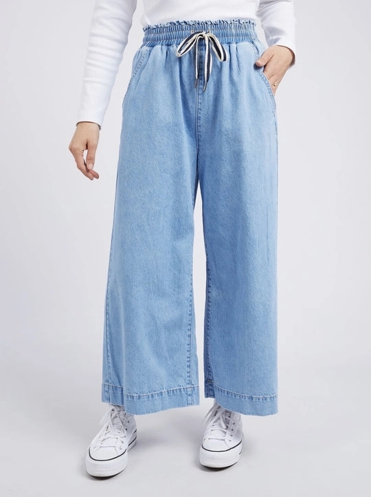Elm Greta Wide Leg Pant Mid Blue Denim Motion Ease Stretch Comfort