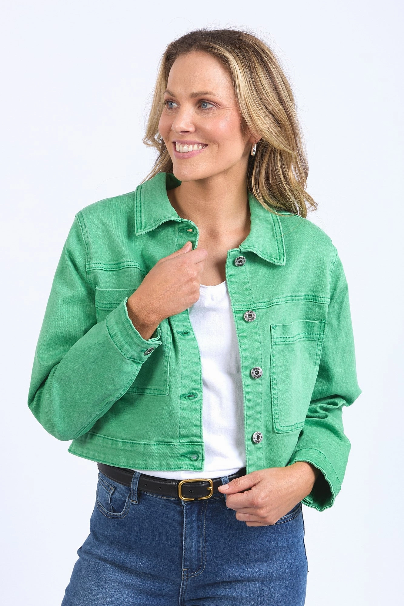 Fray Resistant Edges Elm Hazel Denim Jacket Greenbriar