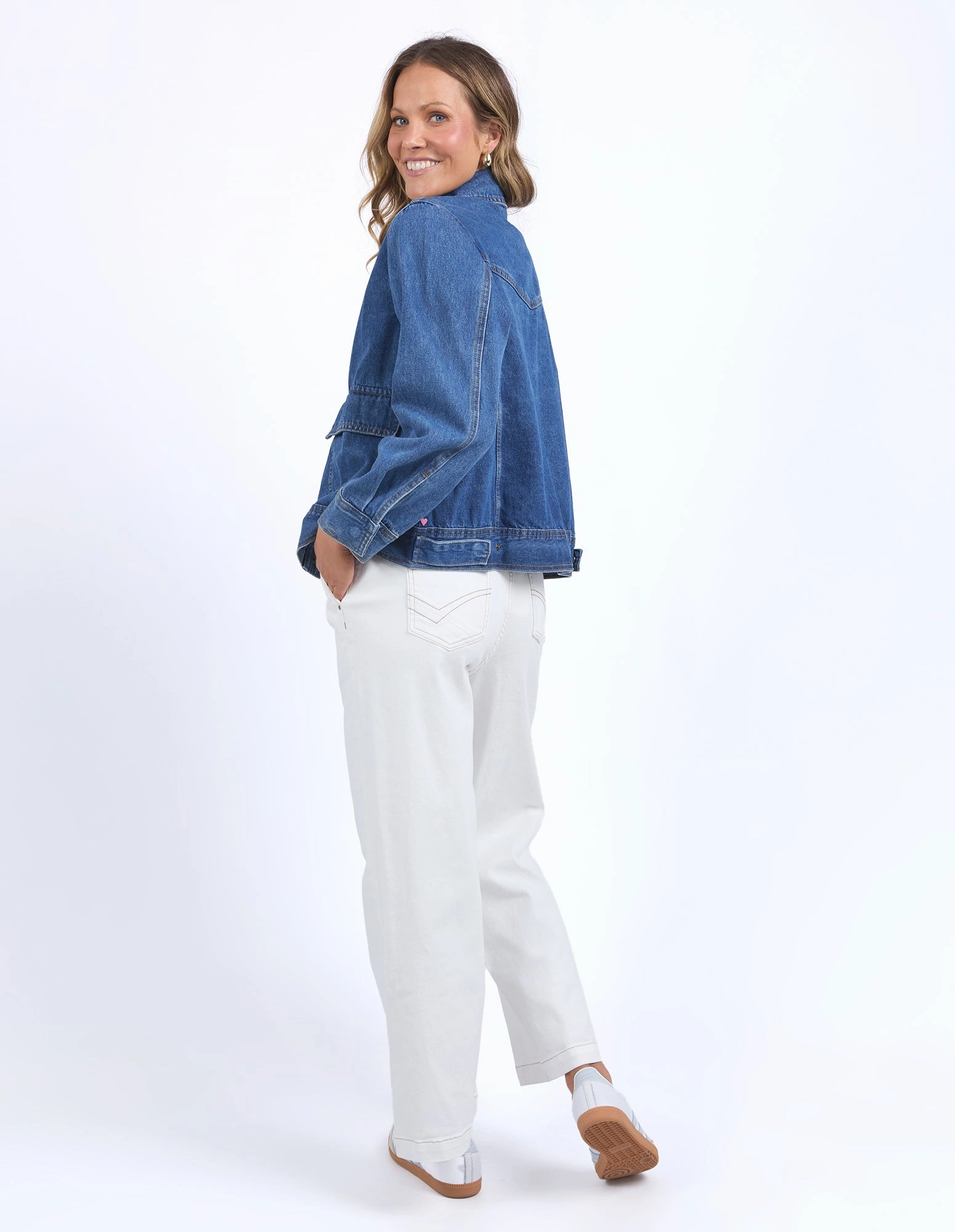 Quick Release Buckles Softshell Fabric Elm Hunter Denim Jacket Mid Blue Wash