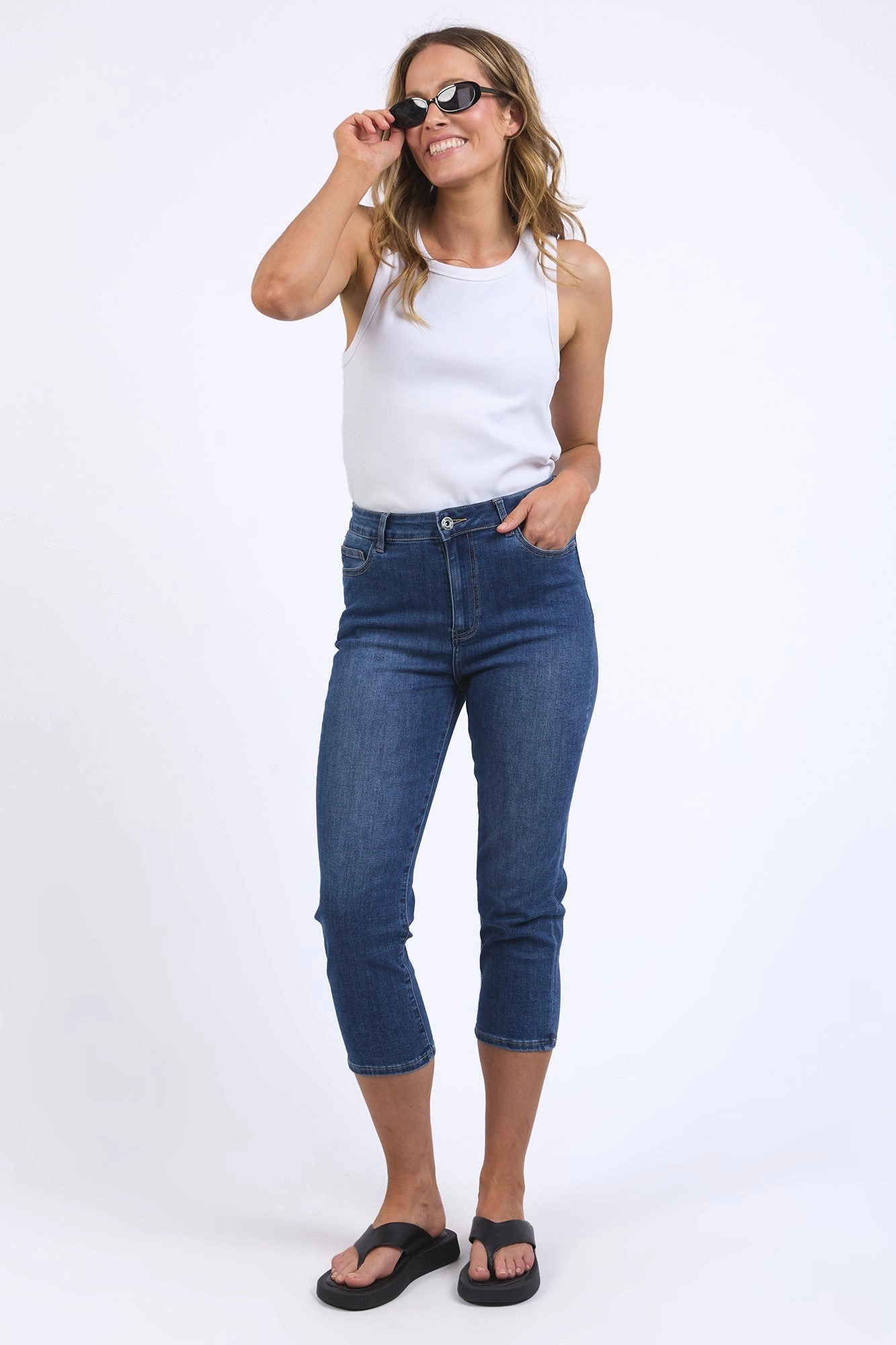 All Ages Stretch Fit Elm Mollie Capri Jean Mid Blue Wash