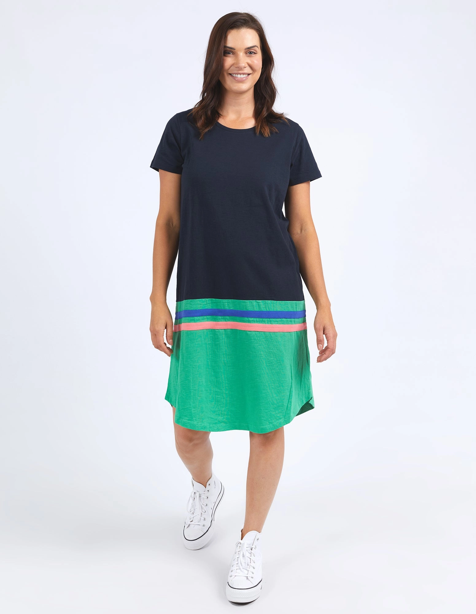 Light Style Trend Elm Rhea Tee Dress Navy & Green Colour Block