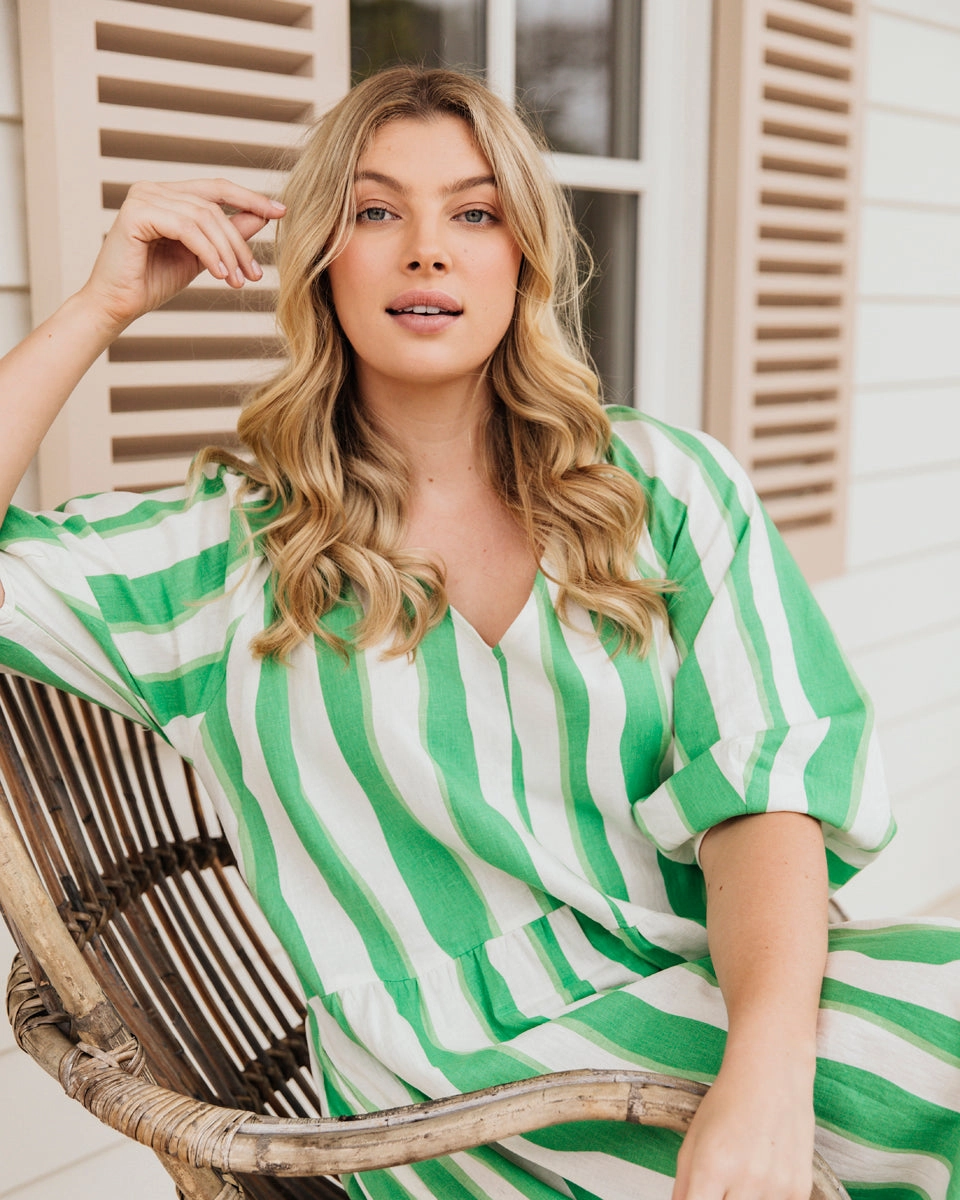 Elm Spritz Stripe Dress Greenbriar/White Stripe Fringe-Detail Relax Flex