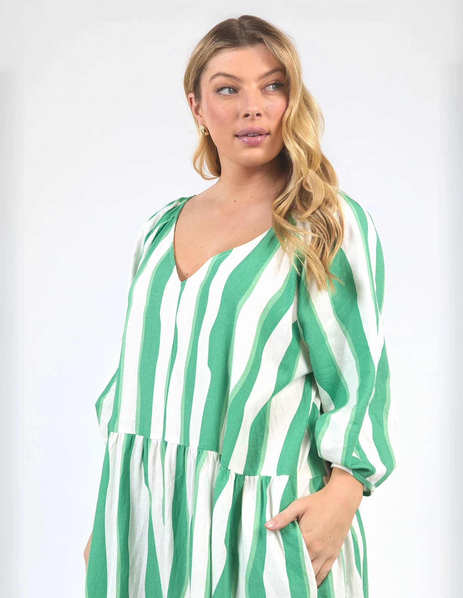 Elm Spritz Stripe Dress Greenbriar/White Stripe Coral Soft