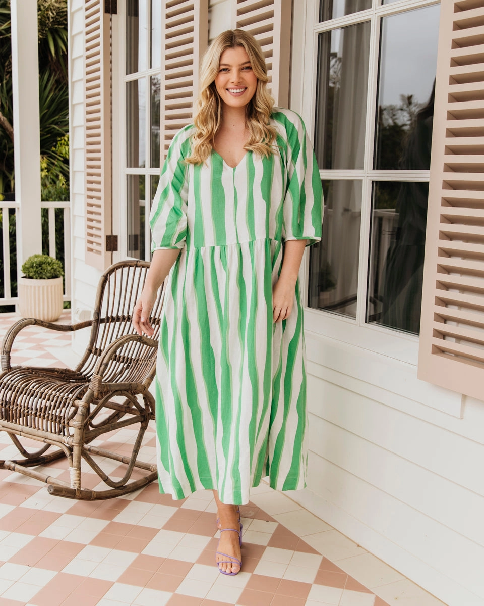 Elm Spritz Stripe Dress Greenbriar/White Stripe Light Blend