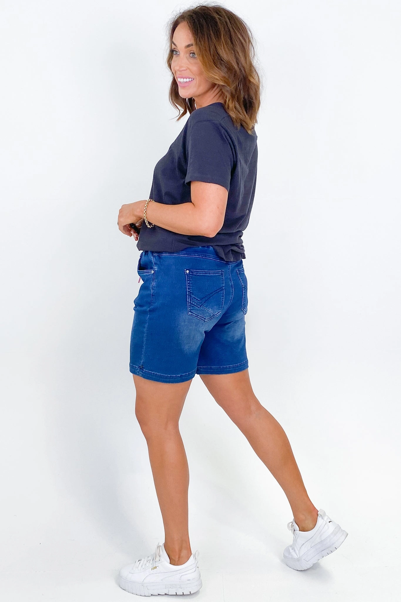 Elm Status Denim Short Dark Blue Denim Smart Casual