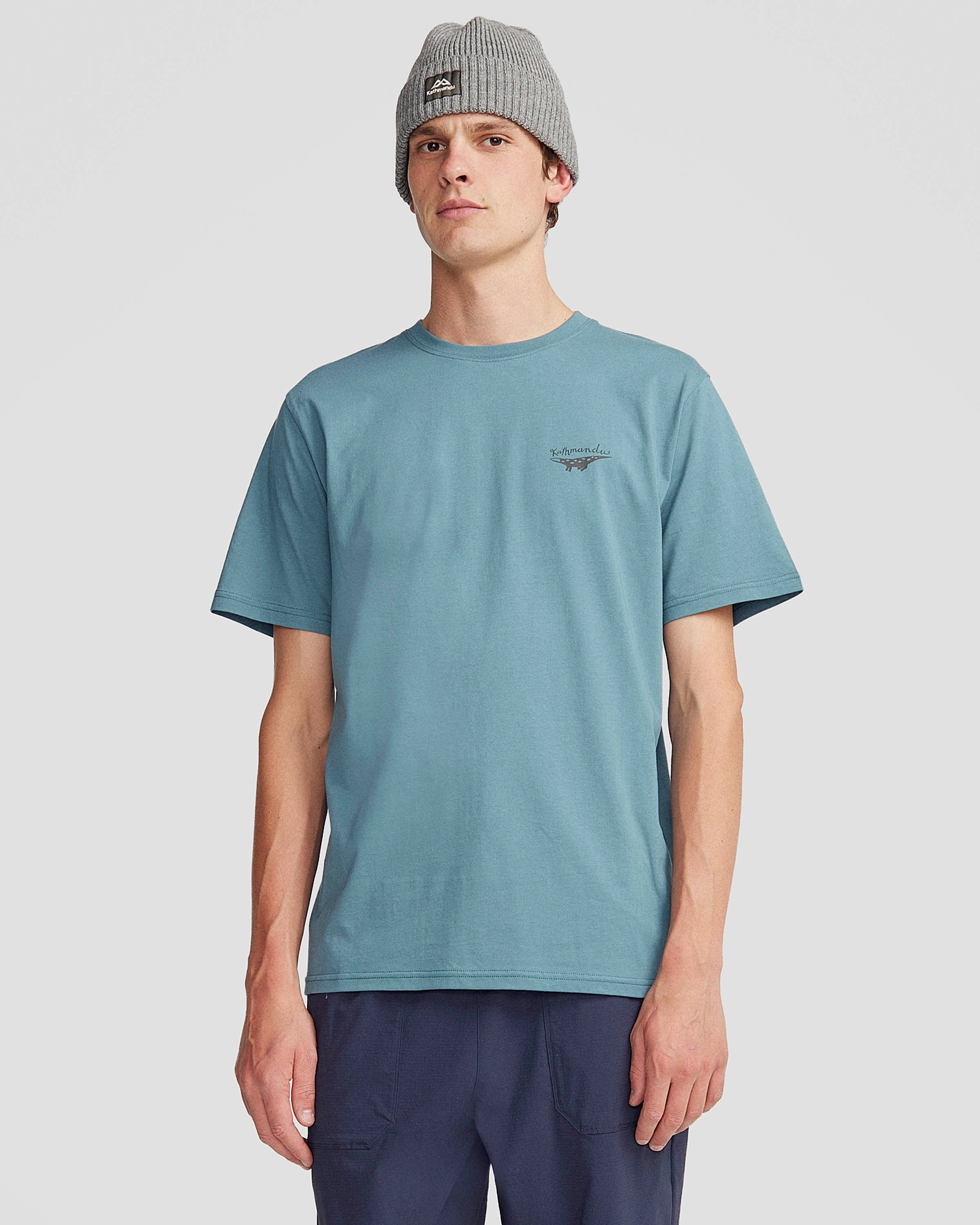 ThermalRegulating Fabric Men's Lizard Organic Cotton T-shirt - Washed Blue