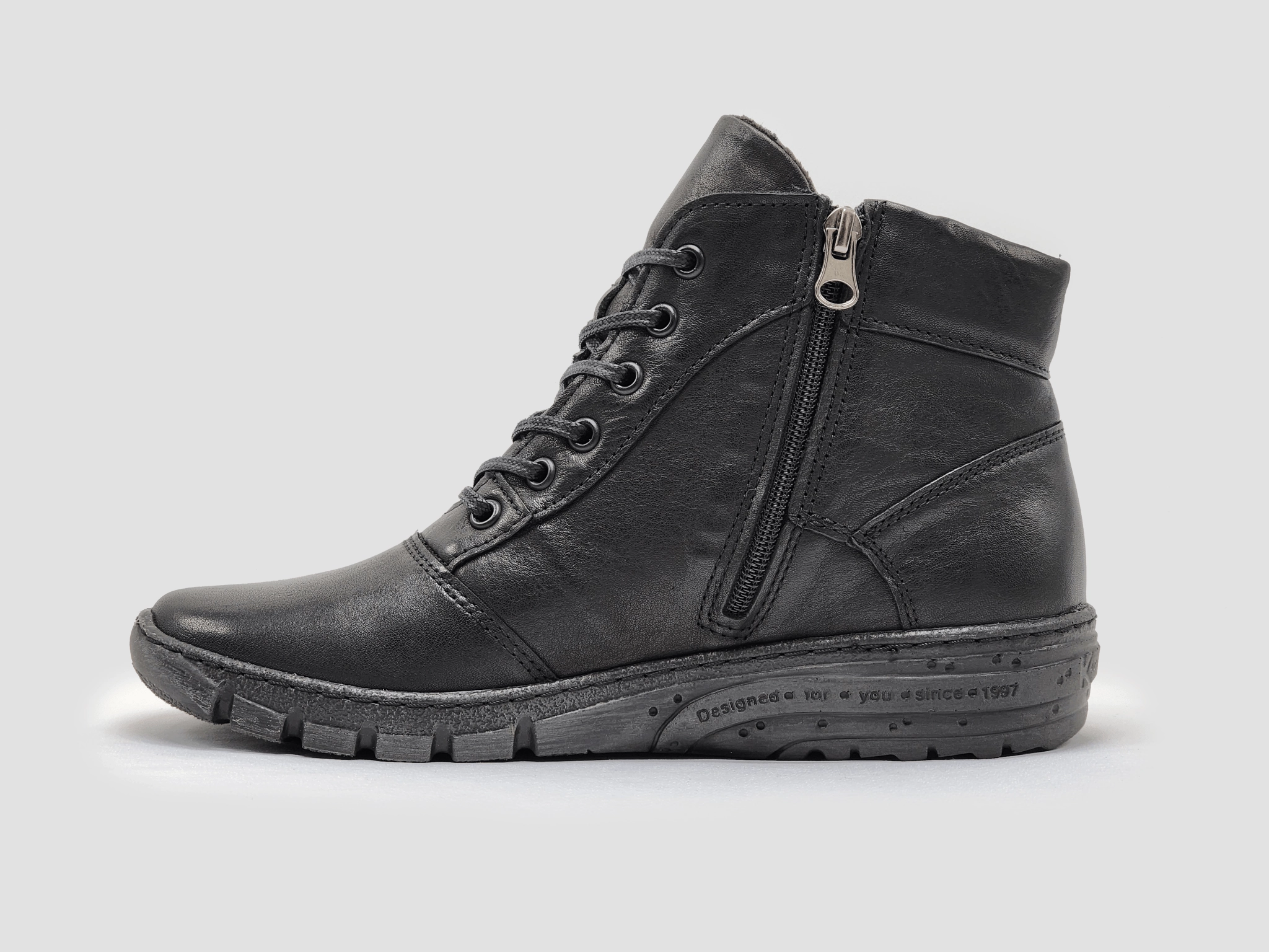 Women's Everyday Insulated Zip-Up Leather Boots - Black Denim Touch