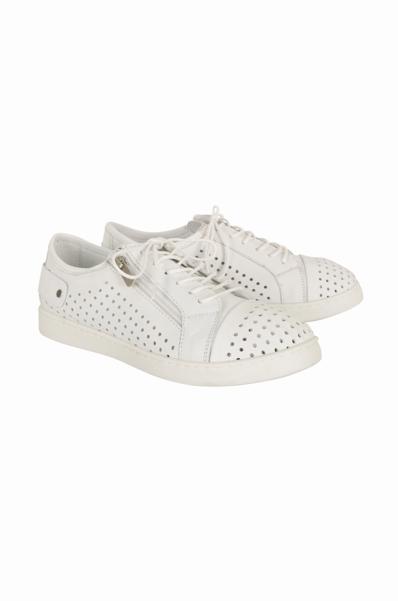 Hexagonal Tread Pattern Non Irritating Seams Lace up & size zip Leather Sneaker | WHITE | 0617YY