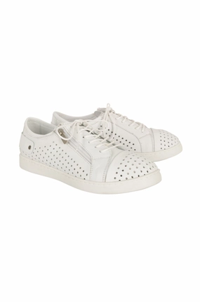 Hexagonal Tread Pattern Non Irritating Seams Lace up & size zip Leather Sneaker | WHITE | 0617YY