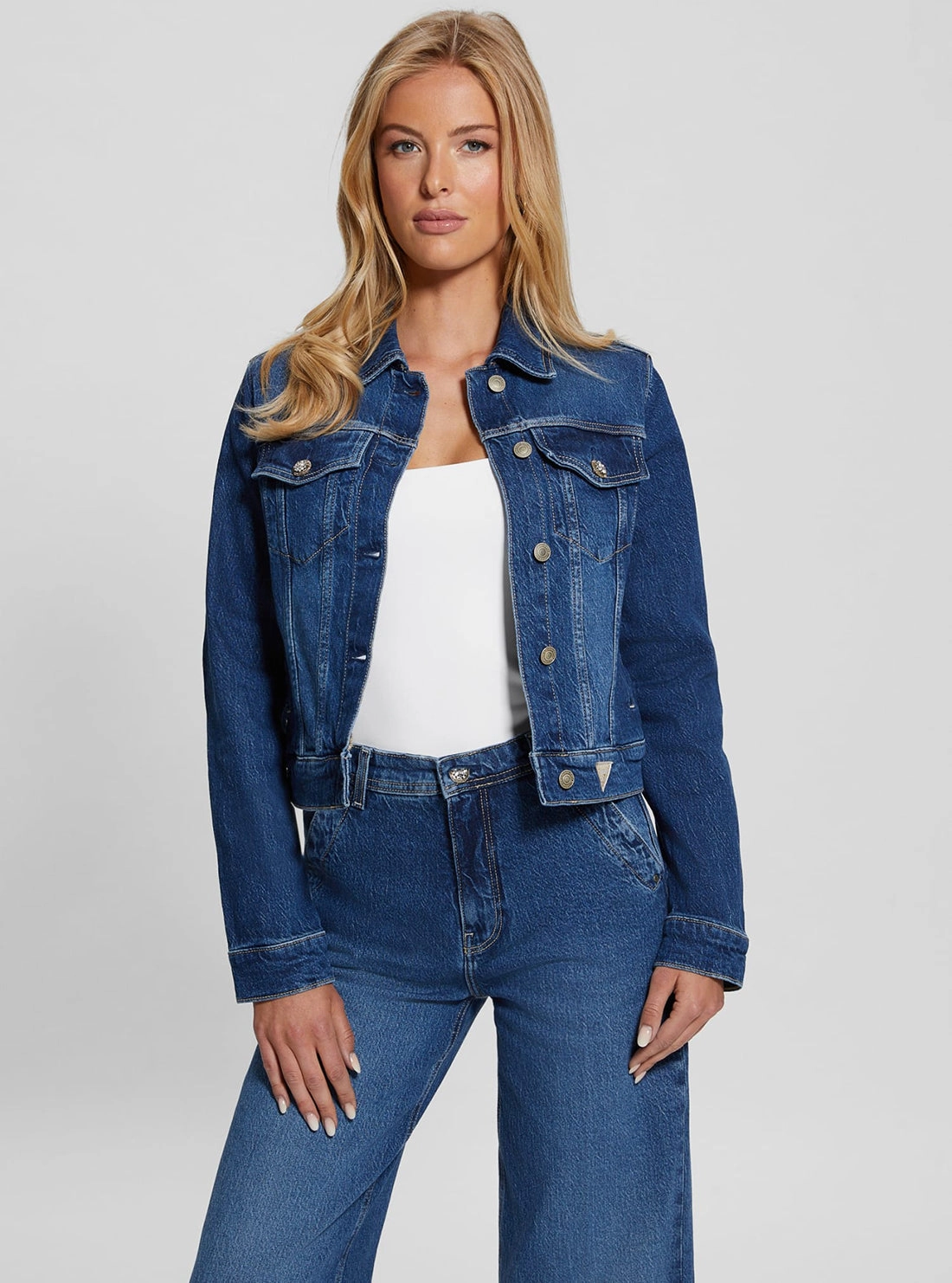 Blue Denim Delya Trucker Jacket Shock Absorbent Padding
