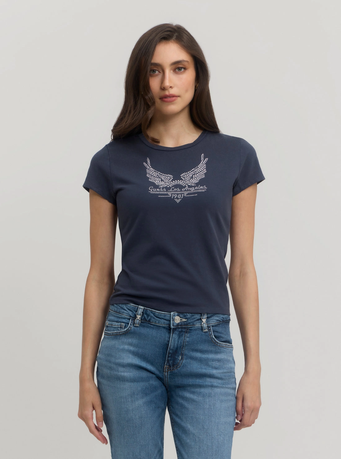 Navy Short Sleeve Studded Wings Logo T-Shirt NoiseReduciting Zipper