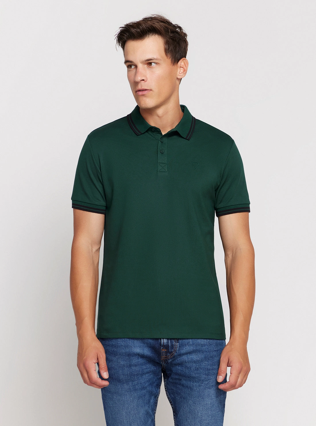 Green Short Sleeve Pique Polo Shirt Water Repellent Finish Regular Fit