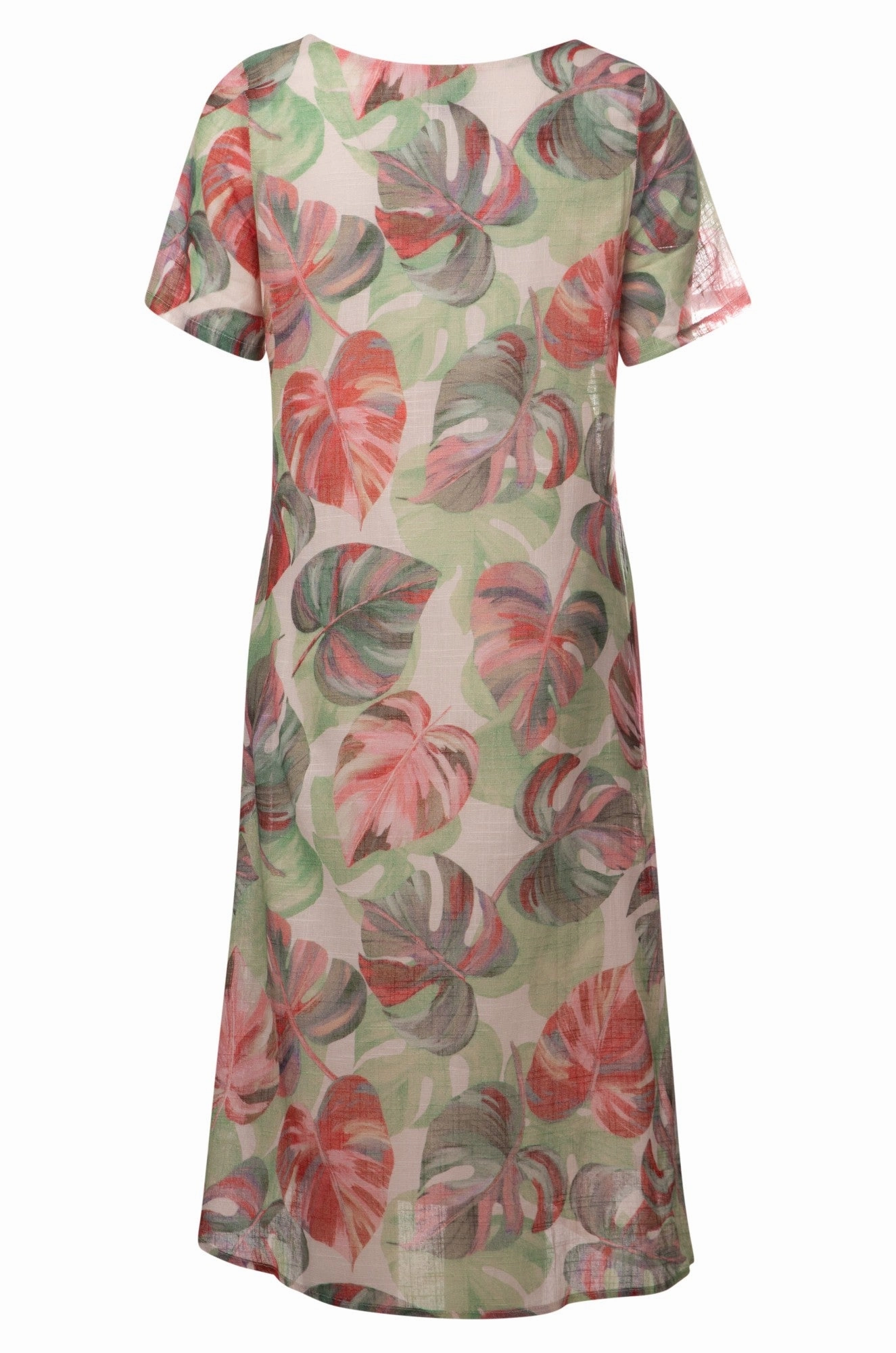 100% Cotton Dress with side splits | SAGE PINK PALM | 6274A1 Relaxed Finish