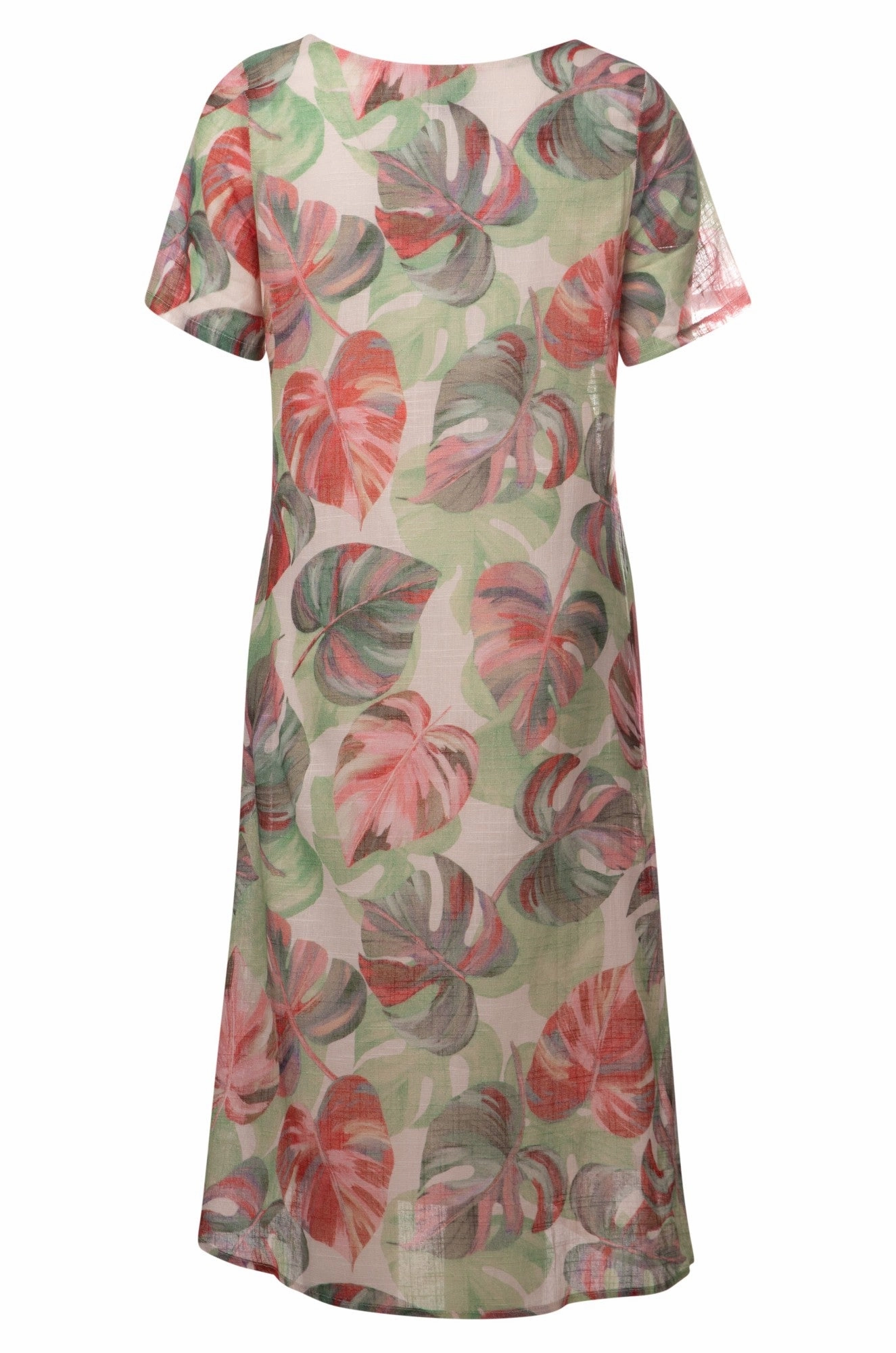 Travel-Style Unlined Look 100% Cotton Dress with side splits | SAGE PINK PALM | 6274A1