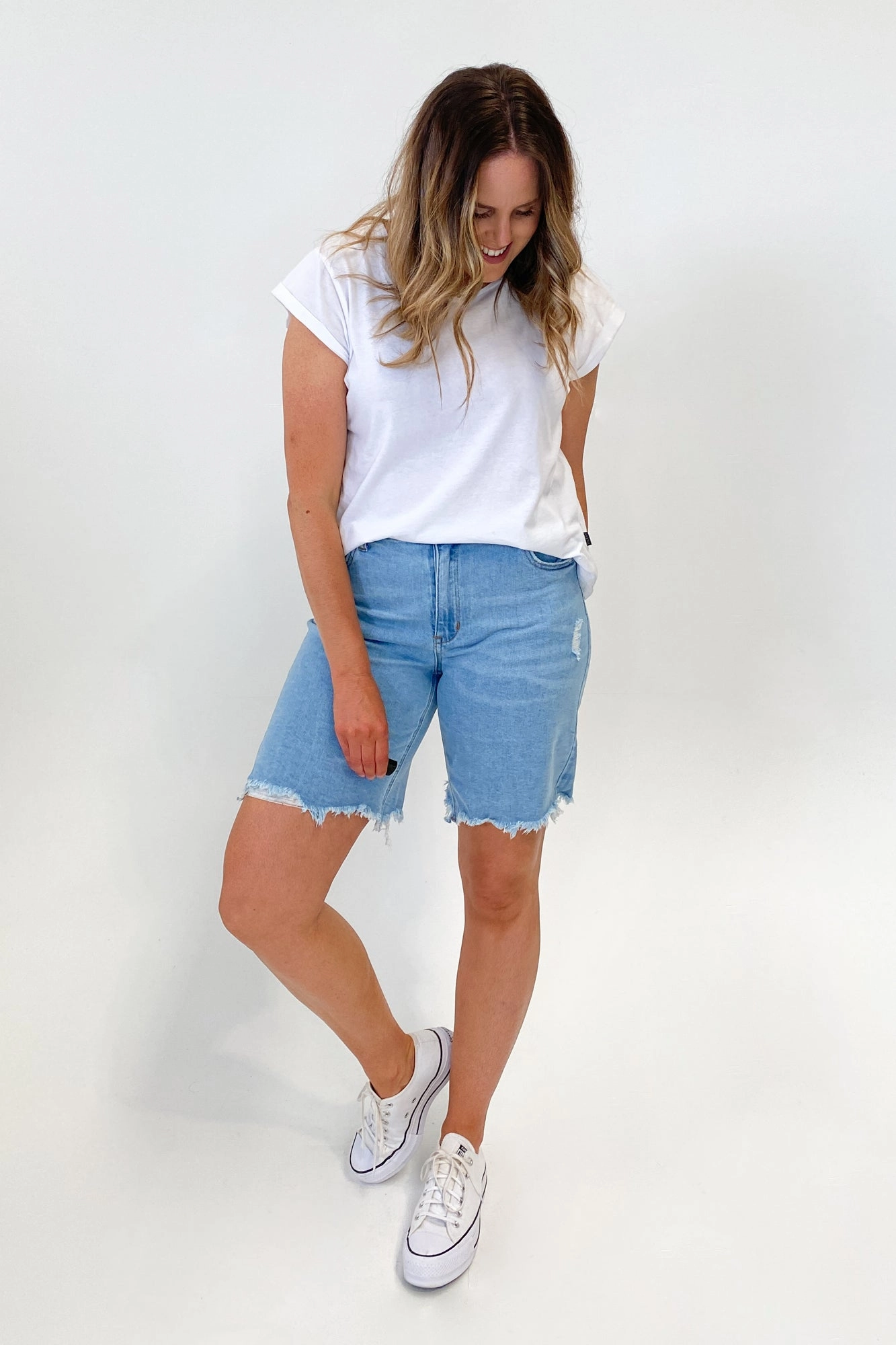 Wakee Denim Gigi Short Light Wash No Chafe Relaxed Fit