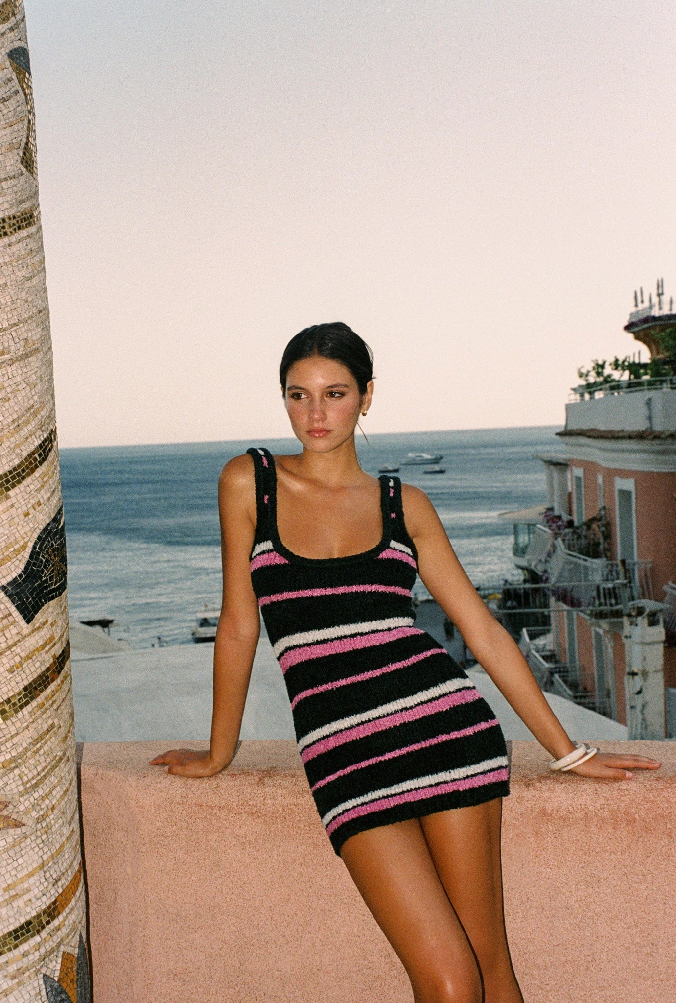 Freida Knit Mini Dress Flattering Comfort Wear Gloss Accent