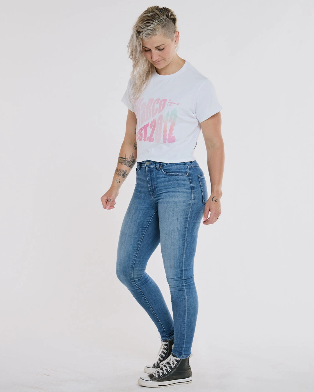 All-Day Stretch Side Vent Design Womens Cotton Crop | White