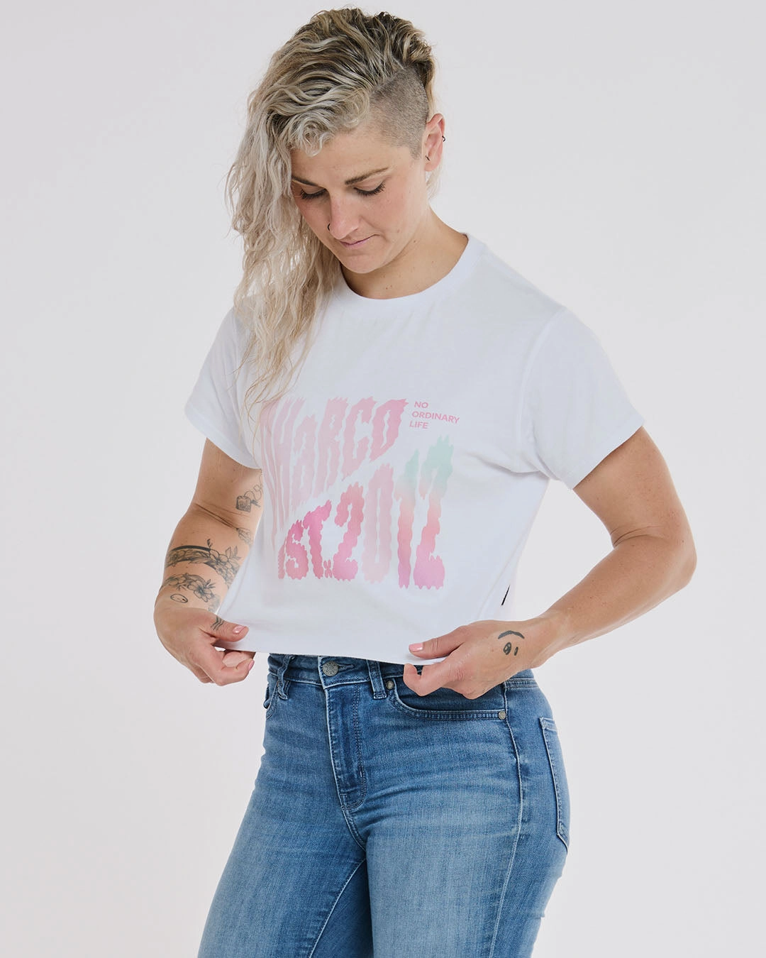 Womens Cotton Crop | White yoga clothing Geometric precision