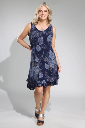 Made in Italy V neck Dress | INDIGO GARDEN | 0302A1 Balanced Lines