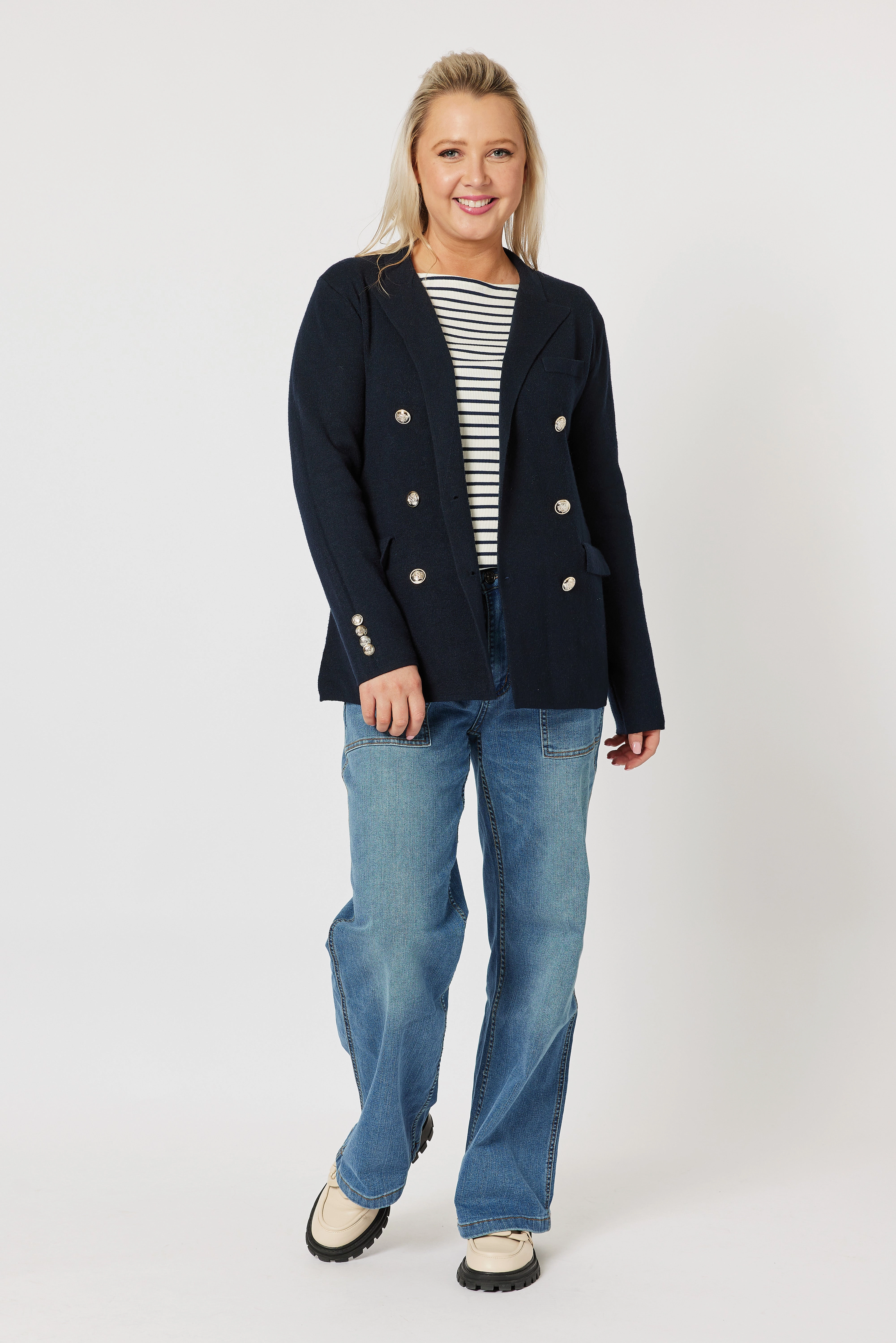 Gordon Smith Lucy Knit Jacket Navy Anti Pilling Finish