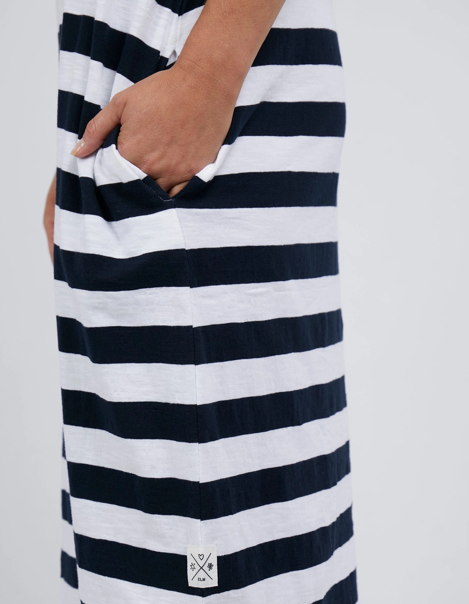 Effortless Comfort Elm Maeve Midi Dress Navy Stripe