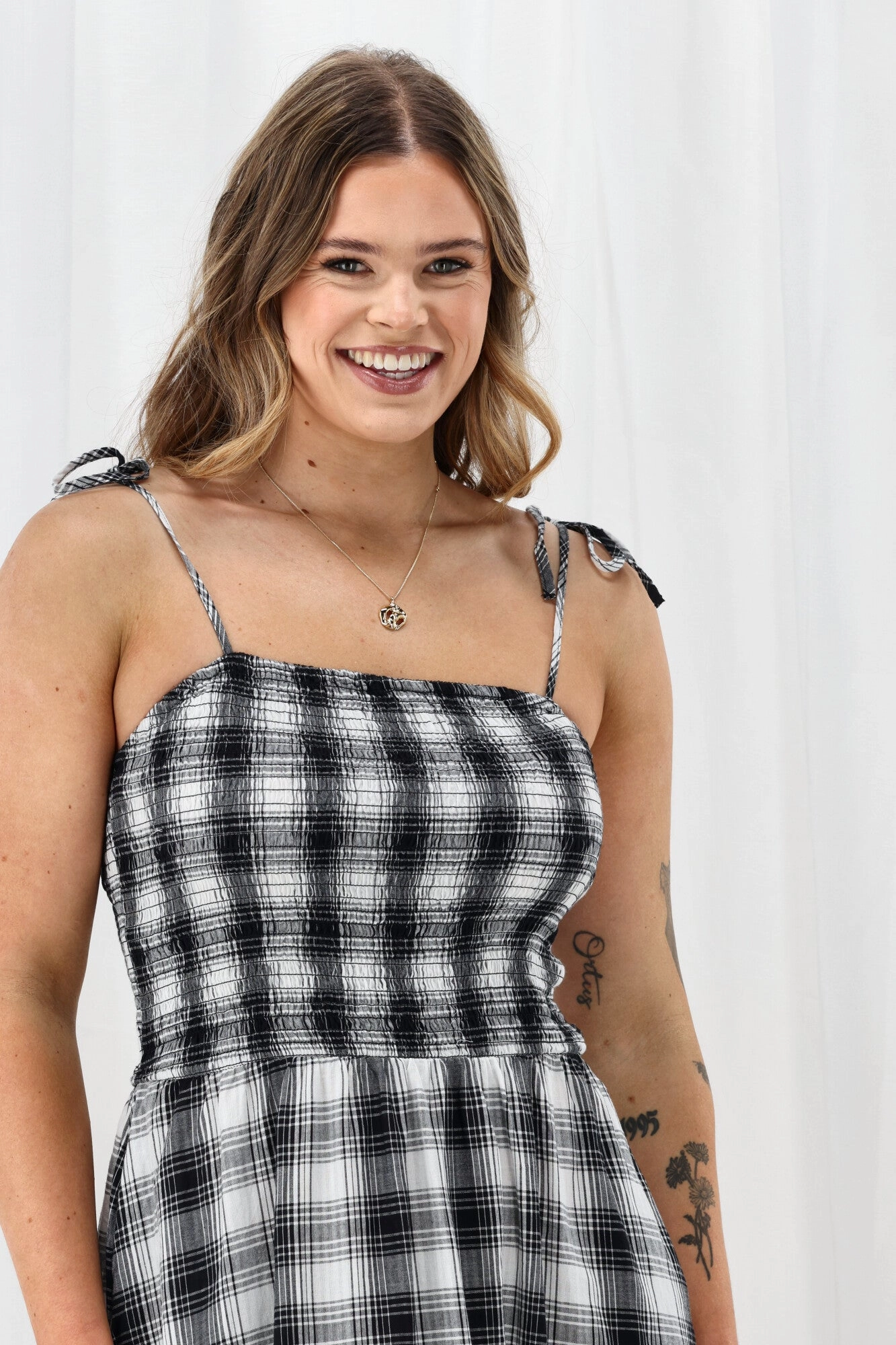 ONLY Onlmaddy Life Maxi Check Smock Dress Black White Check Classic-style