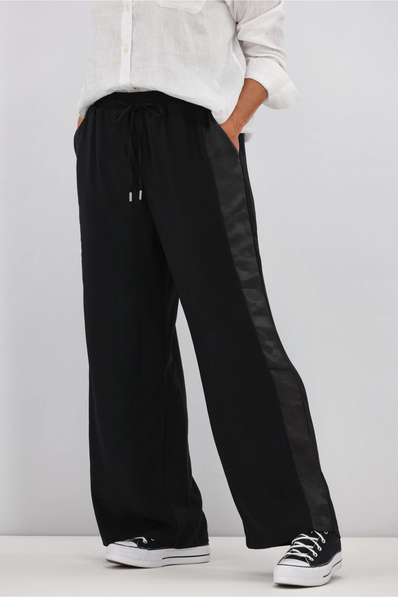 Squat Proof Dance Practice High Waist Gloss by Shine On Havanna Satin Stripe Pants Black
