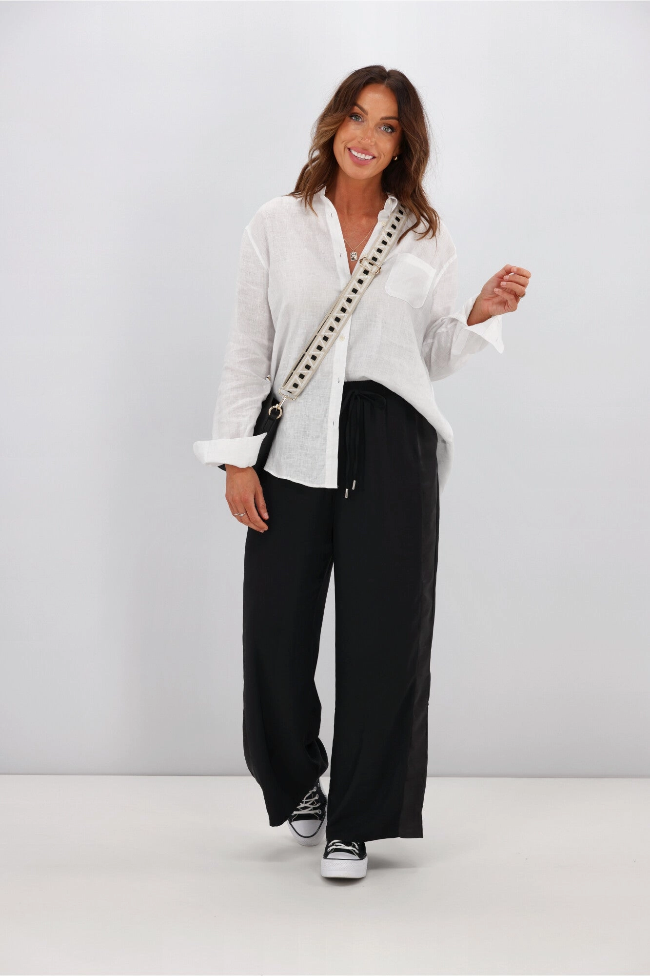 Casual Chic Gloss by Shine On Havanna Satin Stripe Pants Black