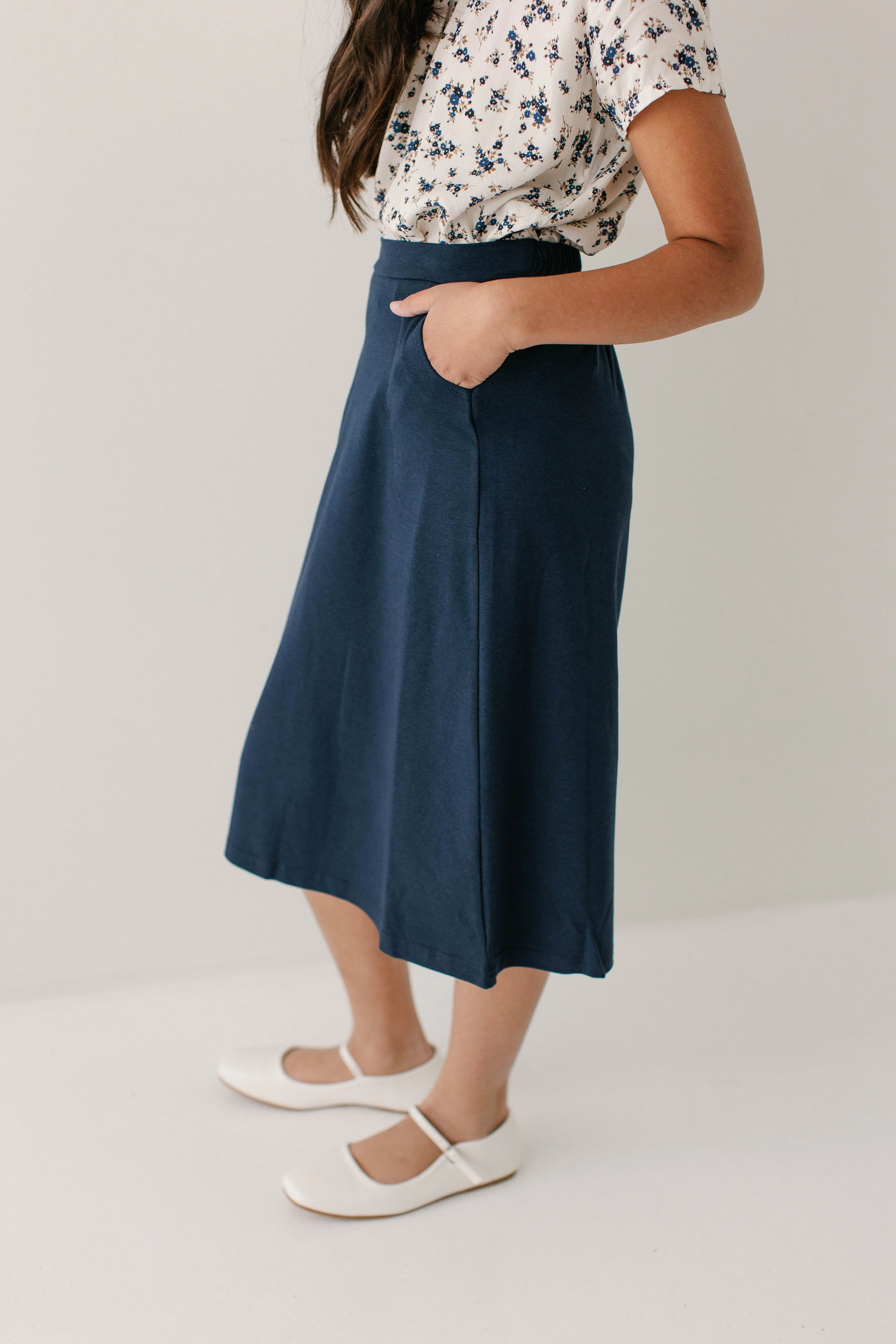 'Tori' Girl Bamboo Cotton Blend Midi Skirt All Season Wear Urban Pulse