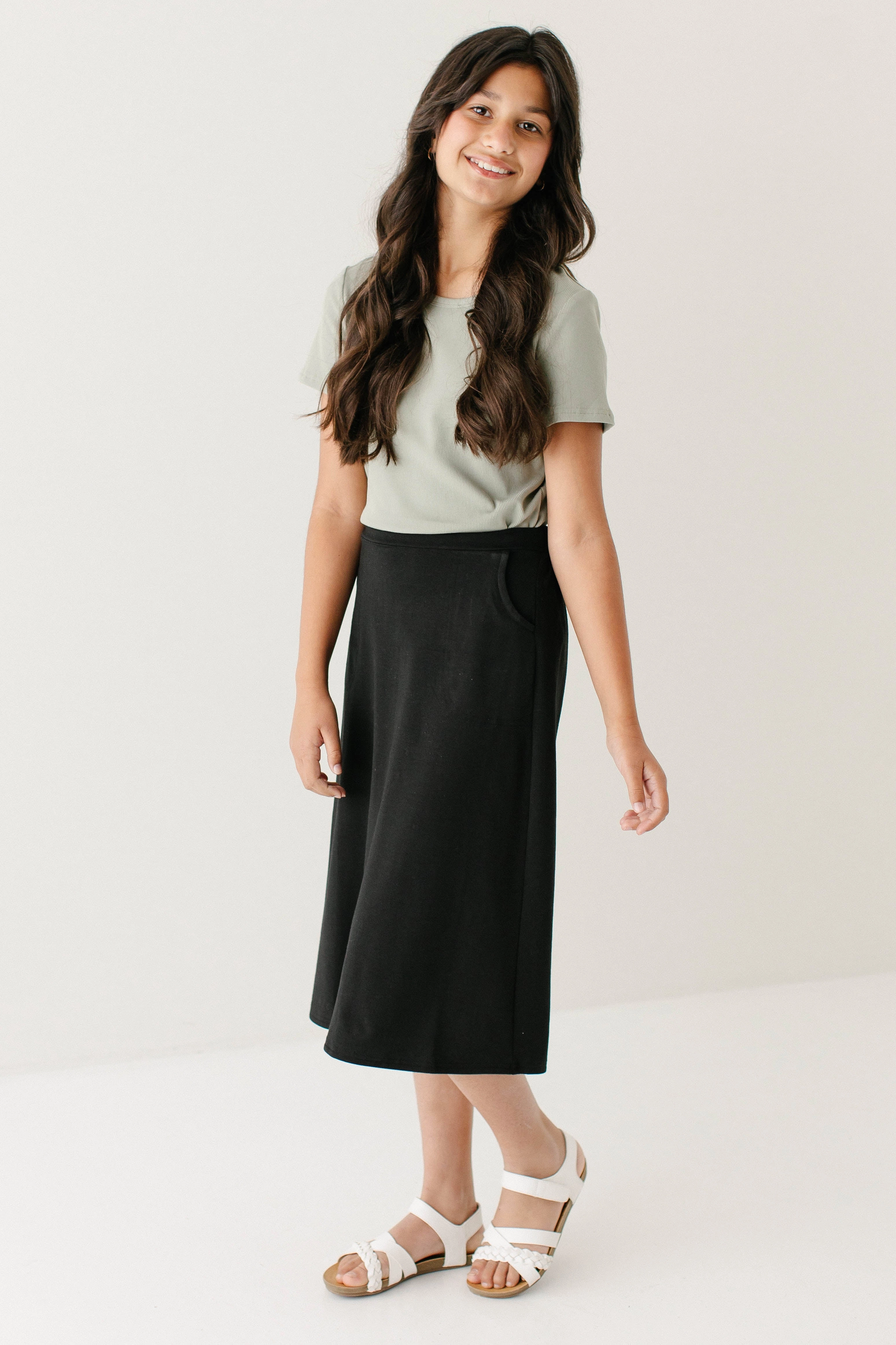 Wardrobe Classic 'Tori' Girl Bamboo Cotton Blend Midi Skirt