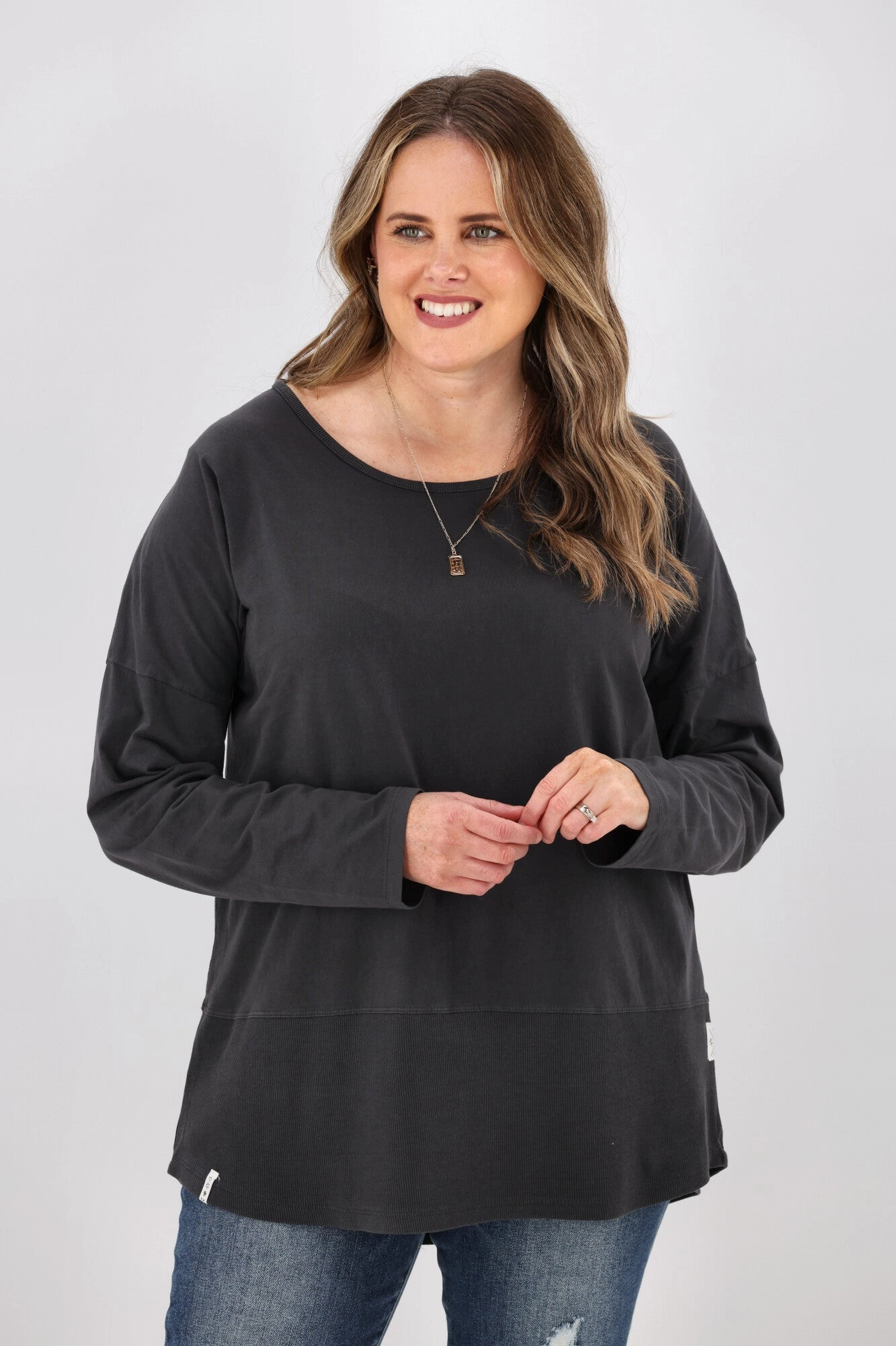 Stylish Wearable Comfy Essentials Elm Fundamental Rib L/S Tee Washed Black