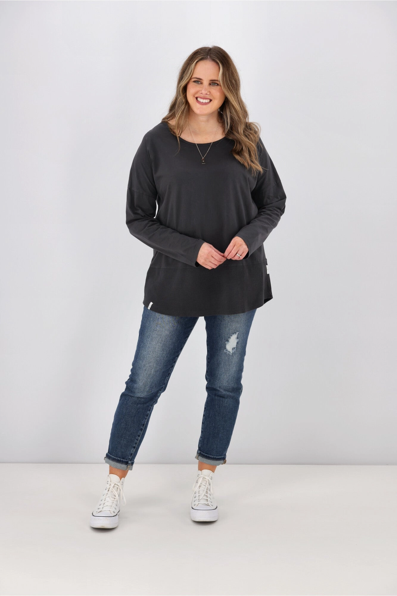 Elm Fundamental Rib L/S Tee Washed Black Casual Layer Wear Stretch Design