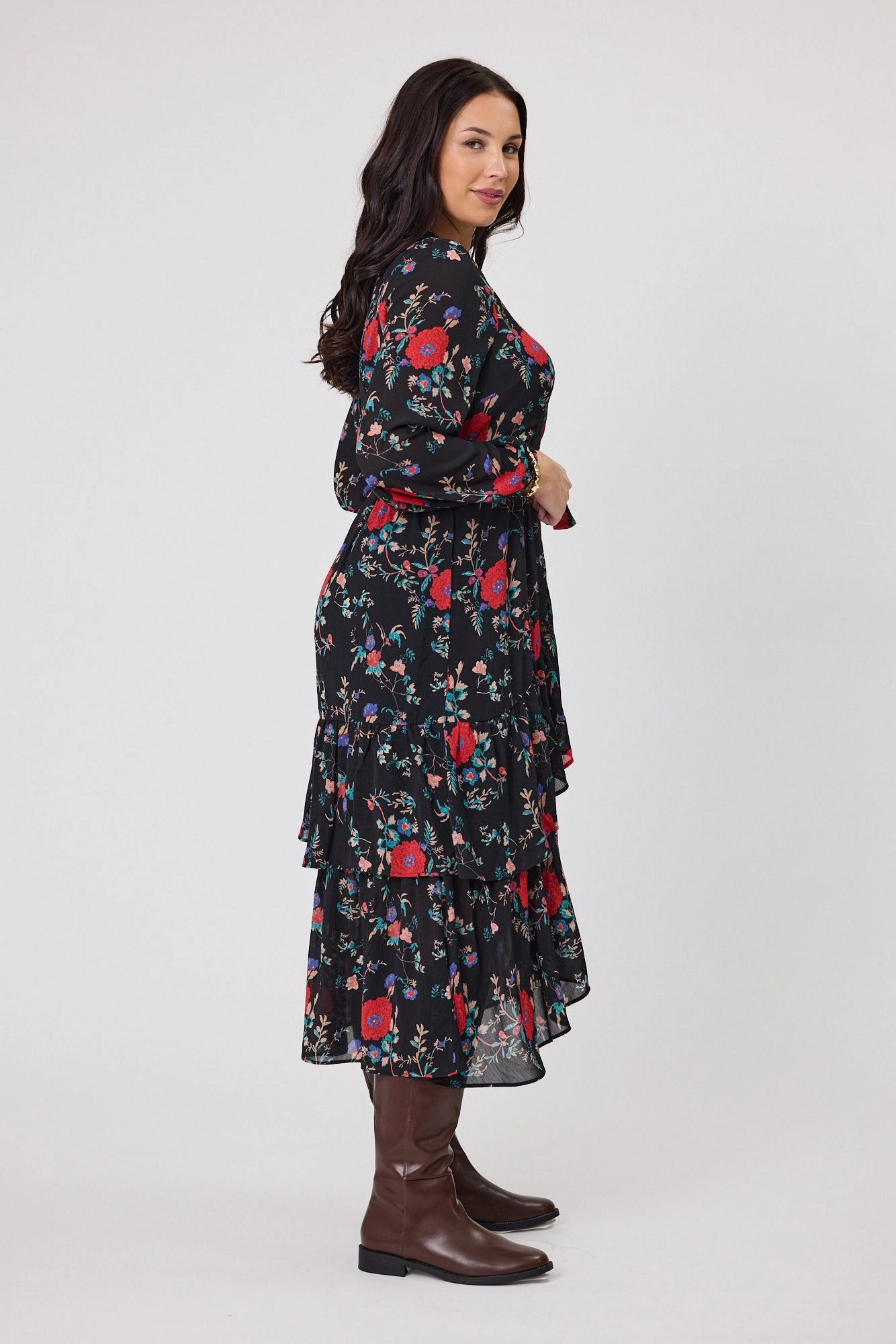 Chill Fashion Gloss The Label Peta Ruffle Mock Wrap Dress Rosetta Print