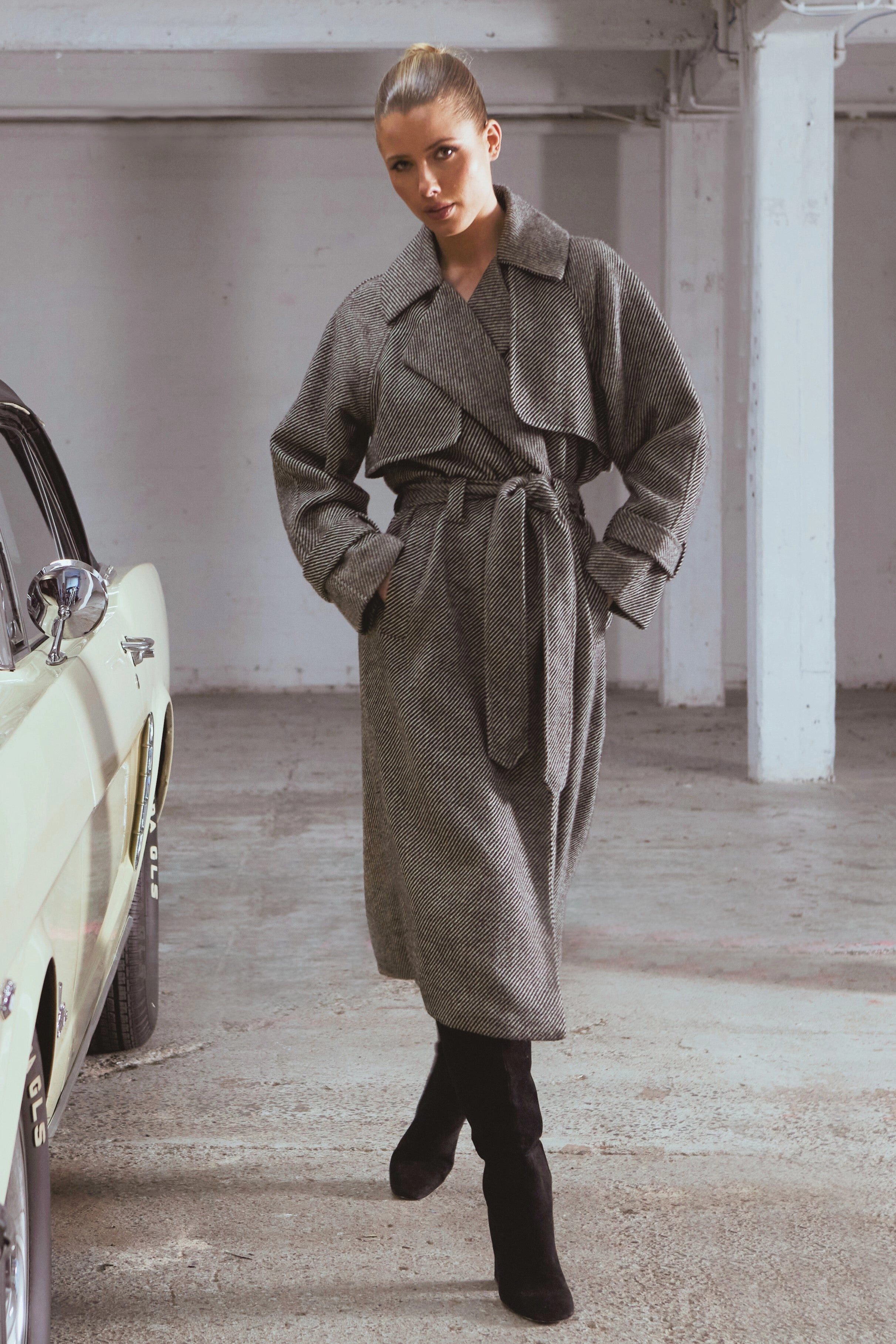 Fate Charmer Trench Coat Black Cream ReversibleStyle DurableStitching