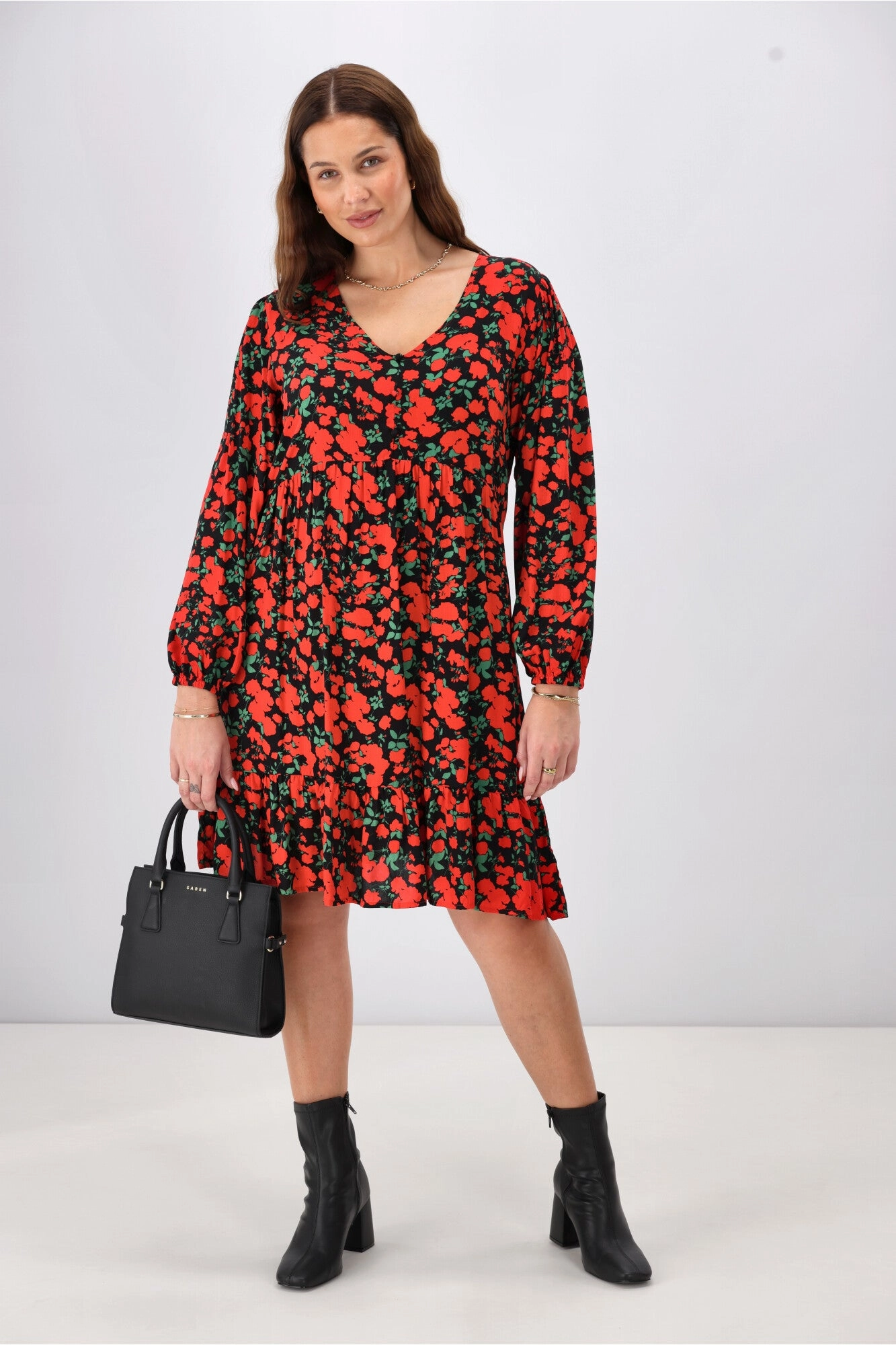 Gloss The Label Dakota V Neck Midi Dress Red Floral Pure Piece