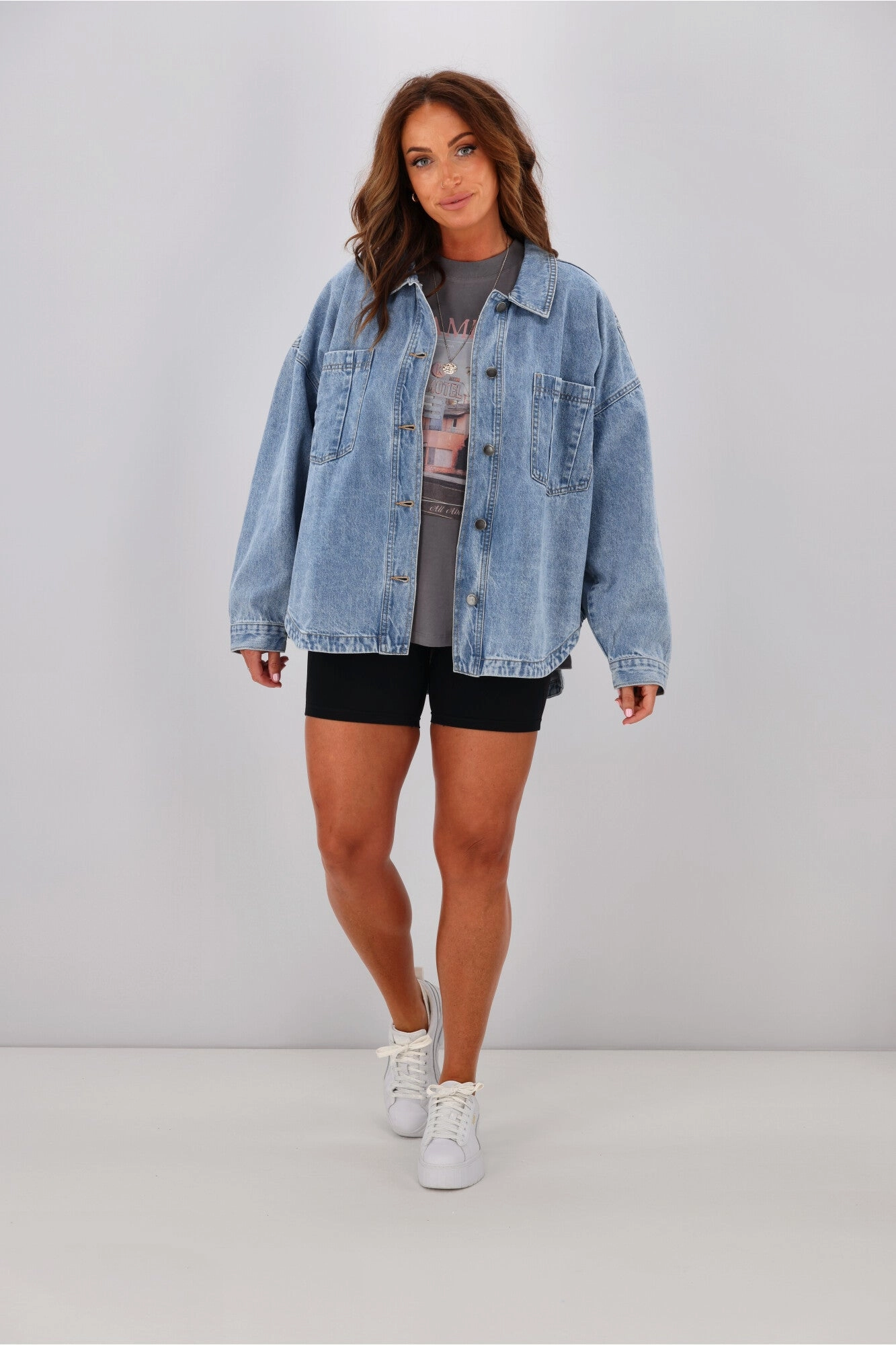 All About Eve Dale Shacket Light Blue Subtle Layers StretchableMaterial