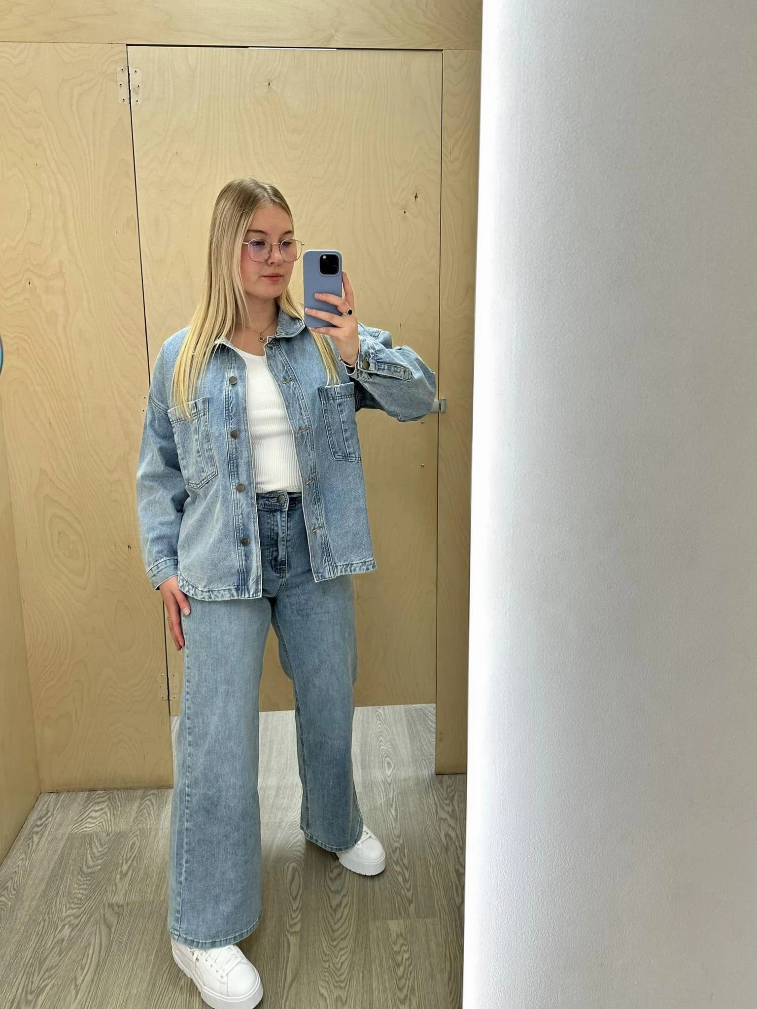 All About Eve Dale Shacket Light Blue Reinforced Shoulders