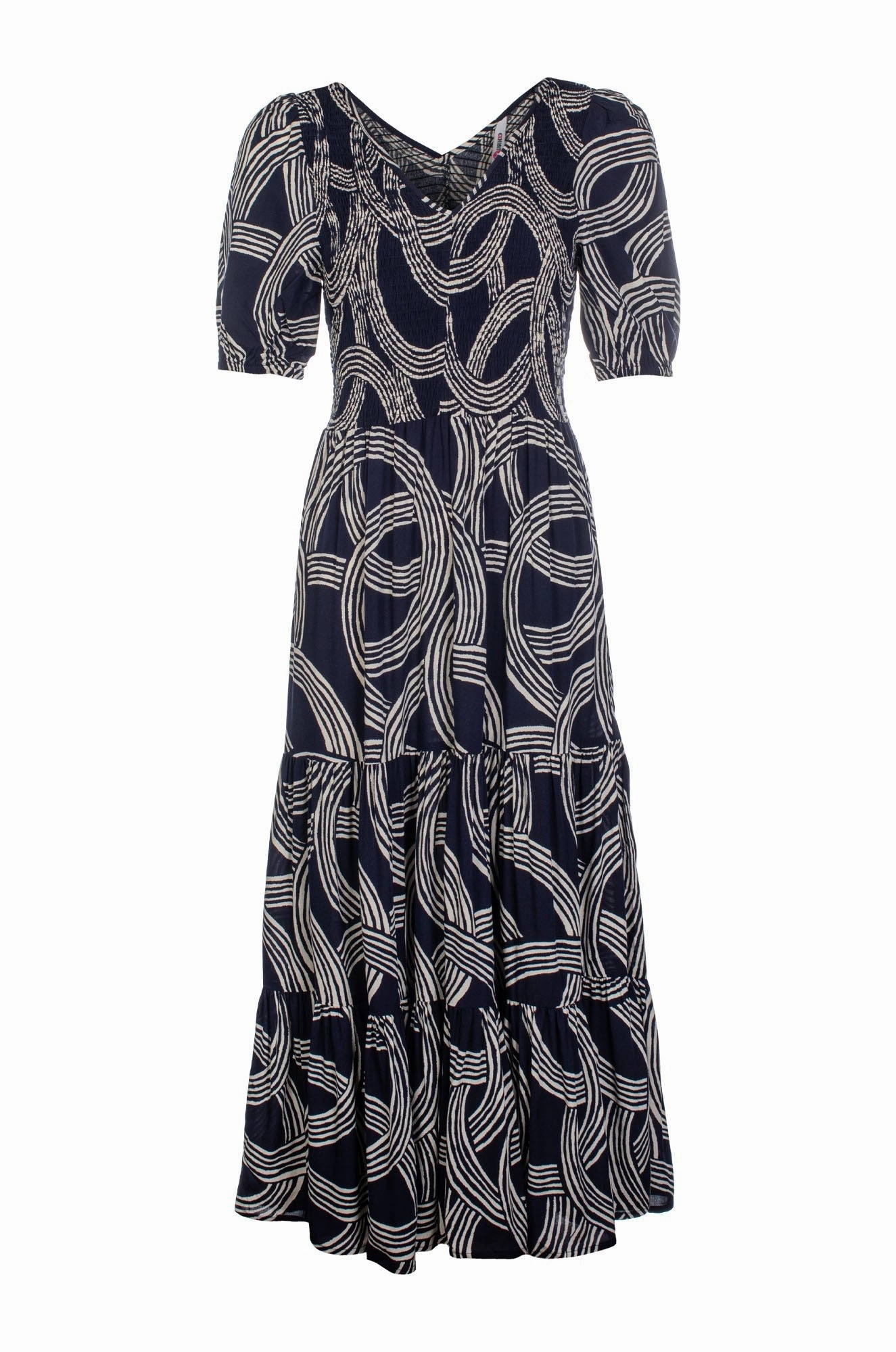 Maxi Dress | Navy Ivory Circles | 3354C1 Flawless Waistband Fit Tonal-Panel