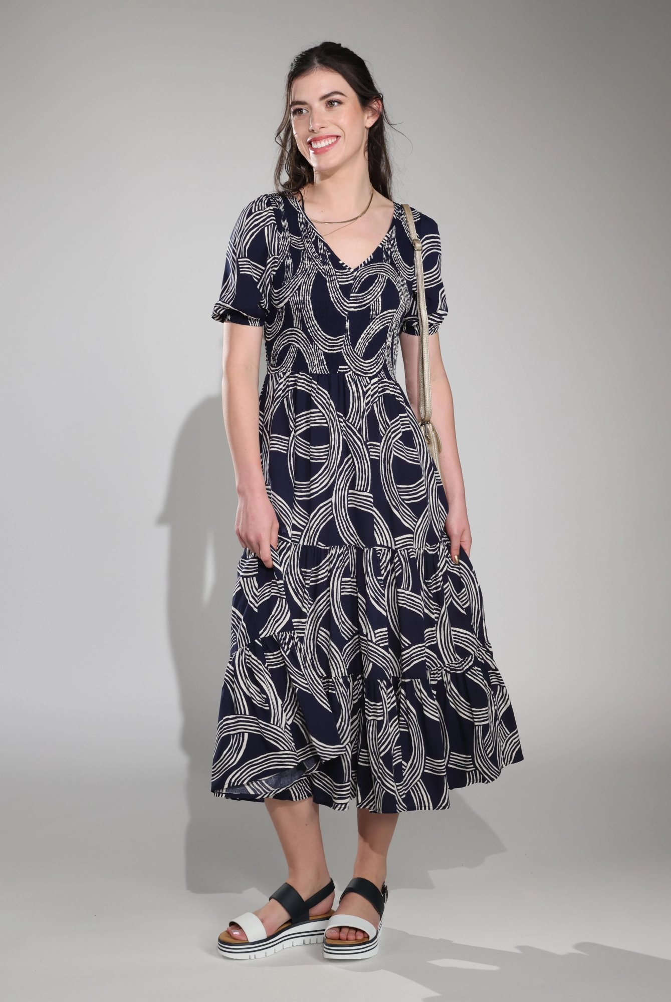 Fresh Palette Maxi Dress | Navy Ivory Circles | 3354C1