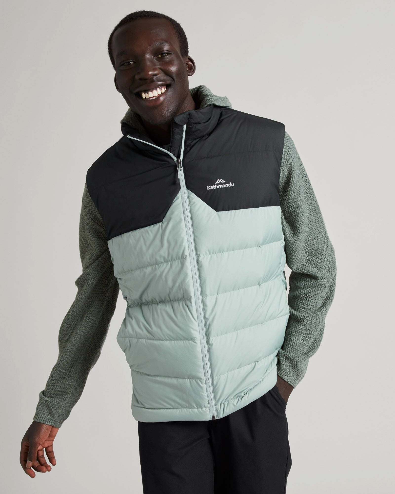 Men's Epiq Down Vest - Gum Tree/Black Eco Friendly Coatings Sleek Layer Fit