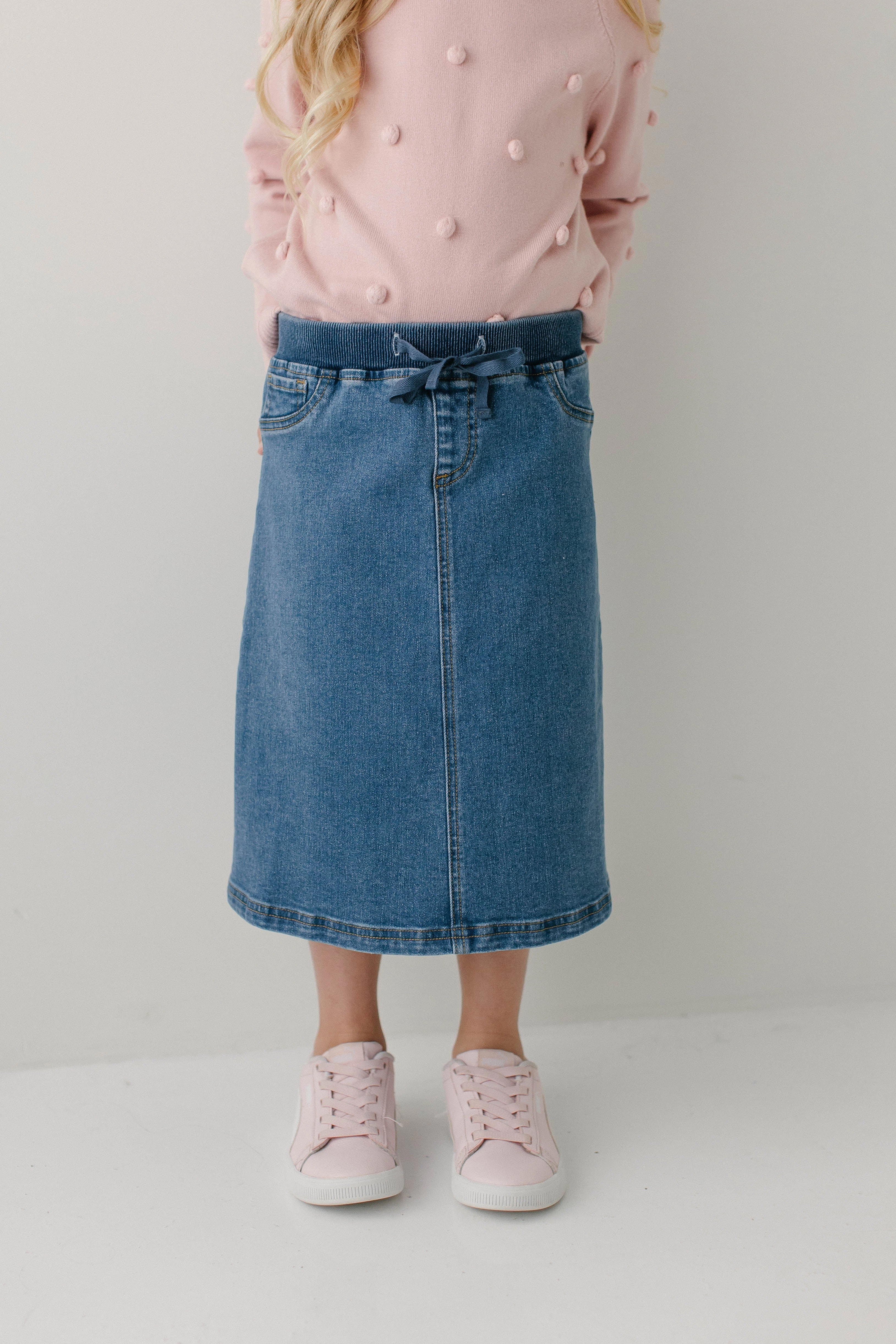 'Ava' Girl Denim Skirt in Medium Wash Sleek Motion