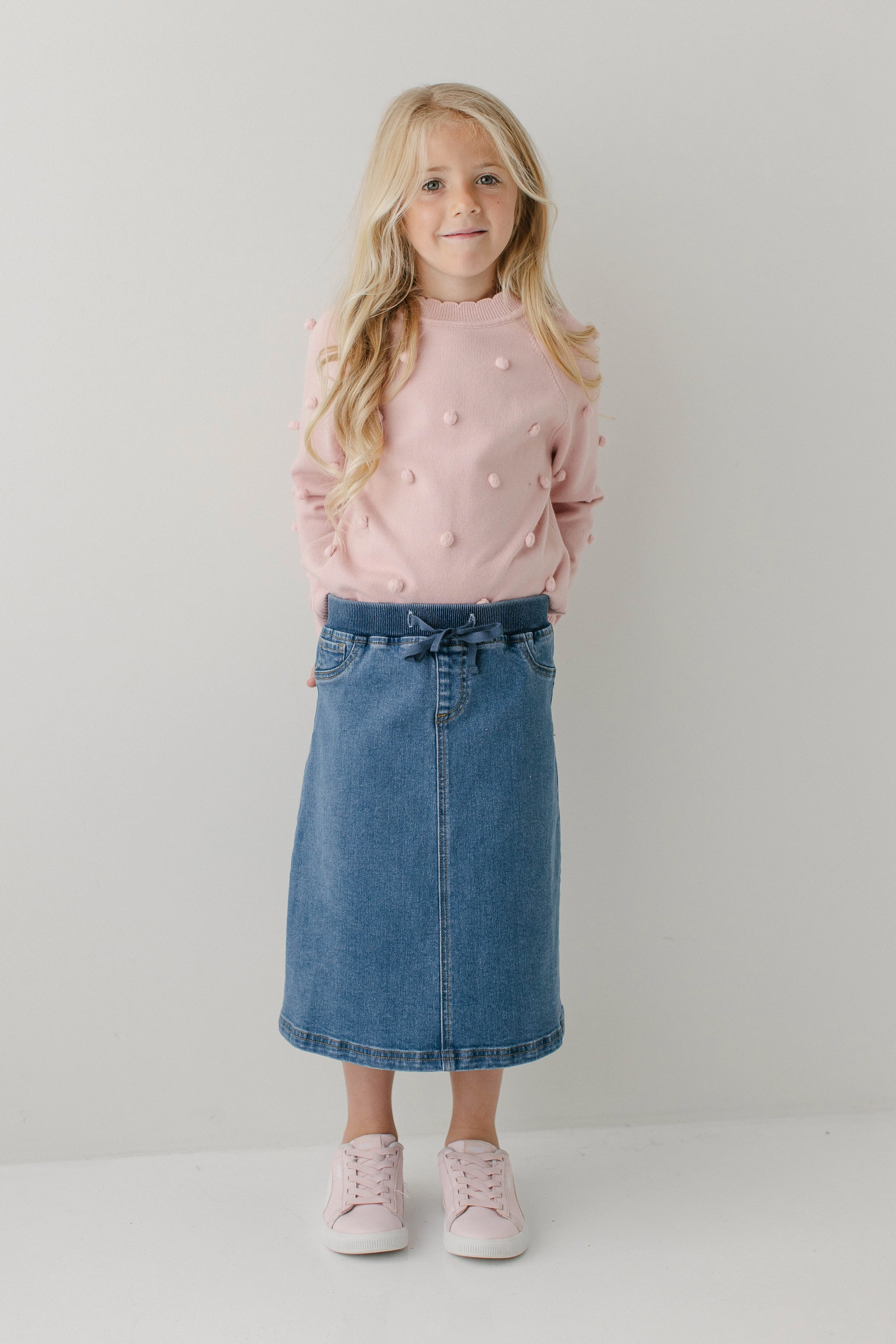 beaded embellishment Simple Fashion 'Ava' Girl Denim Skirt in Medium Wash