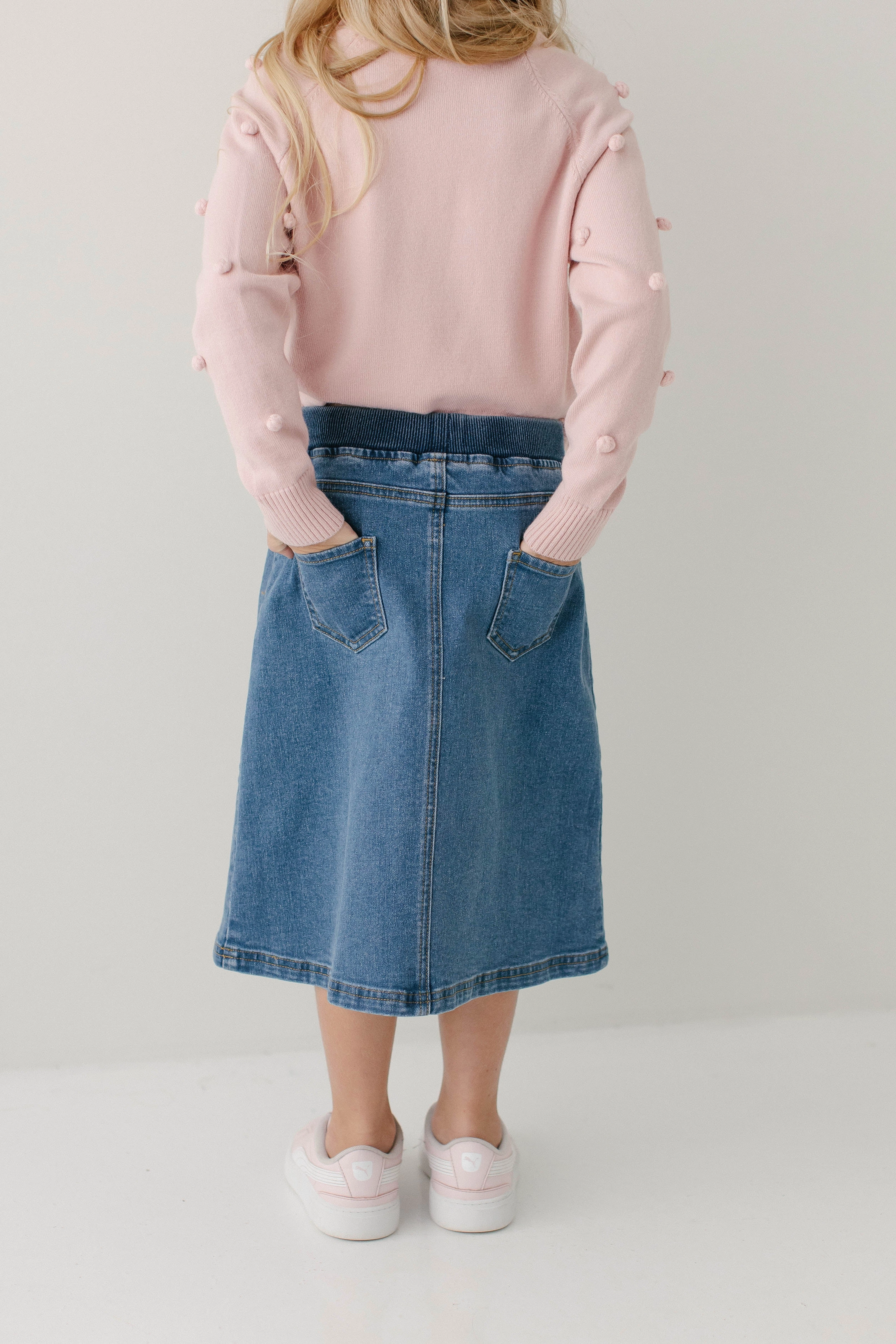 Mix Separates Split hem 'Ava' Girl Denim Skirt in Medium Wash