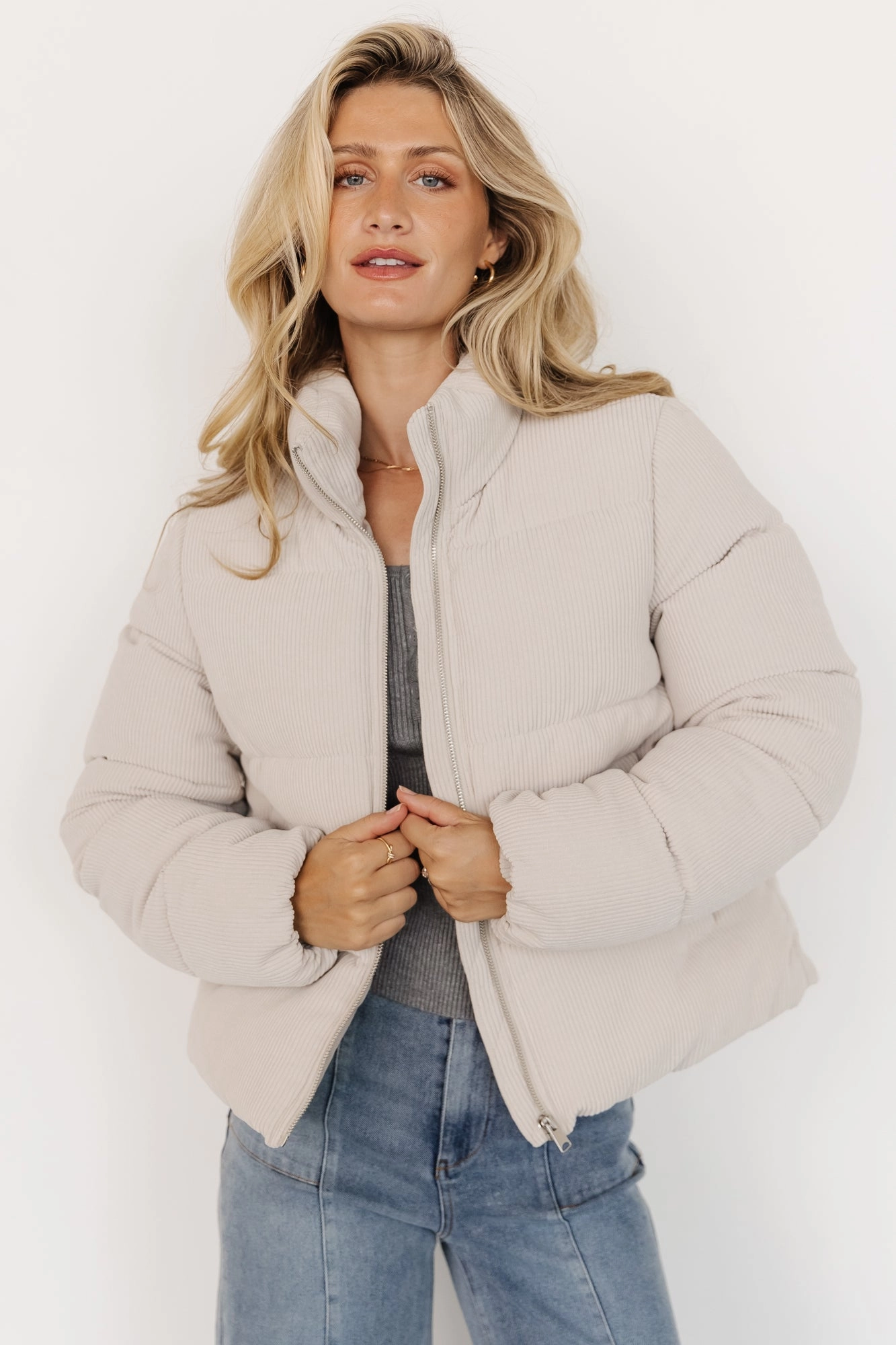 Everyday Urban Style Holden Corduroy Puffer Jacket | Light Greige