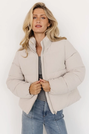 Everyday Urban Style Holden Corduroy Puffer Jacket | Light Greige