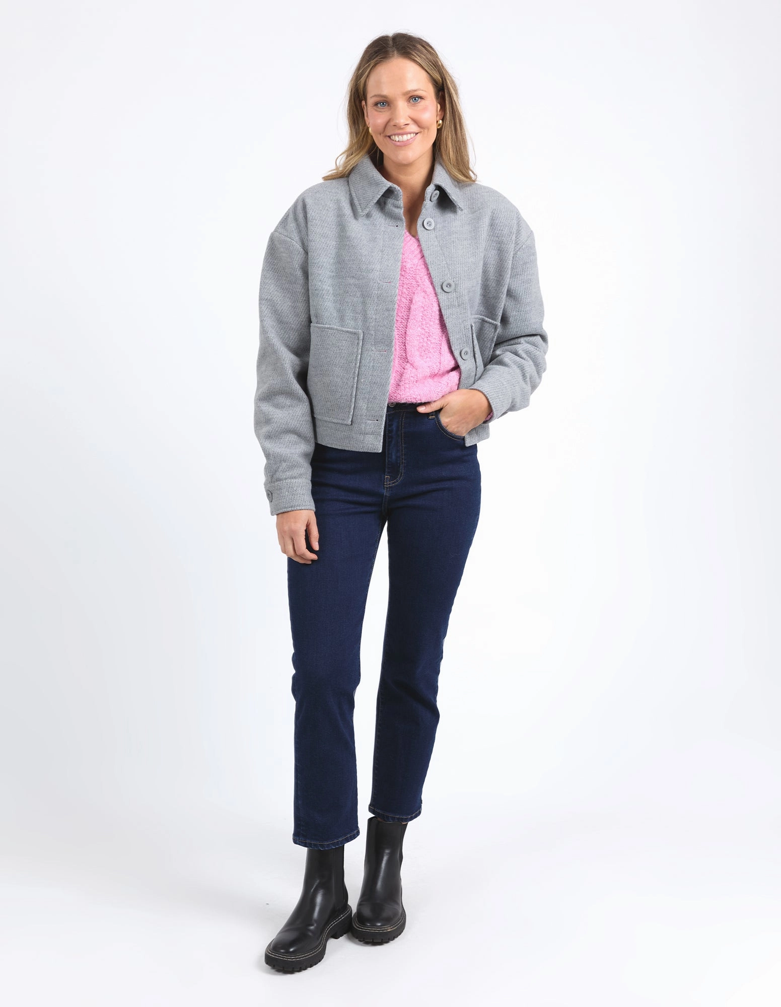 Elm Beck Jacket Grey Marle Organic Cotton Blend